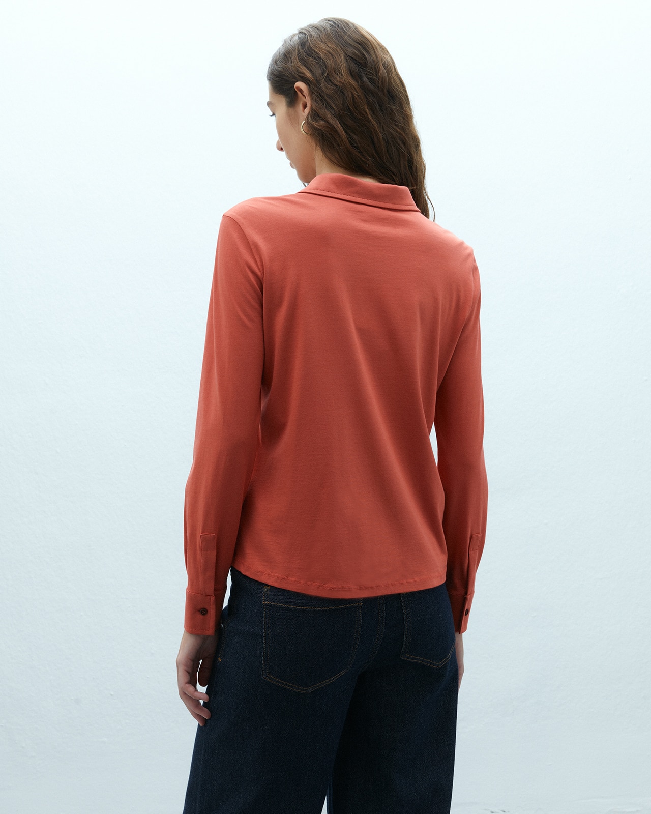 Camisa de mujer en punto liso manga larga - Andam - Naranja Naranja-3