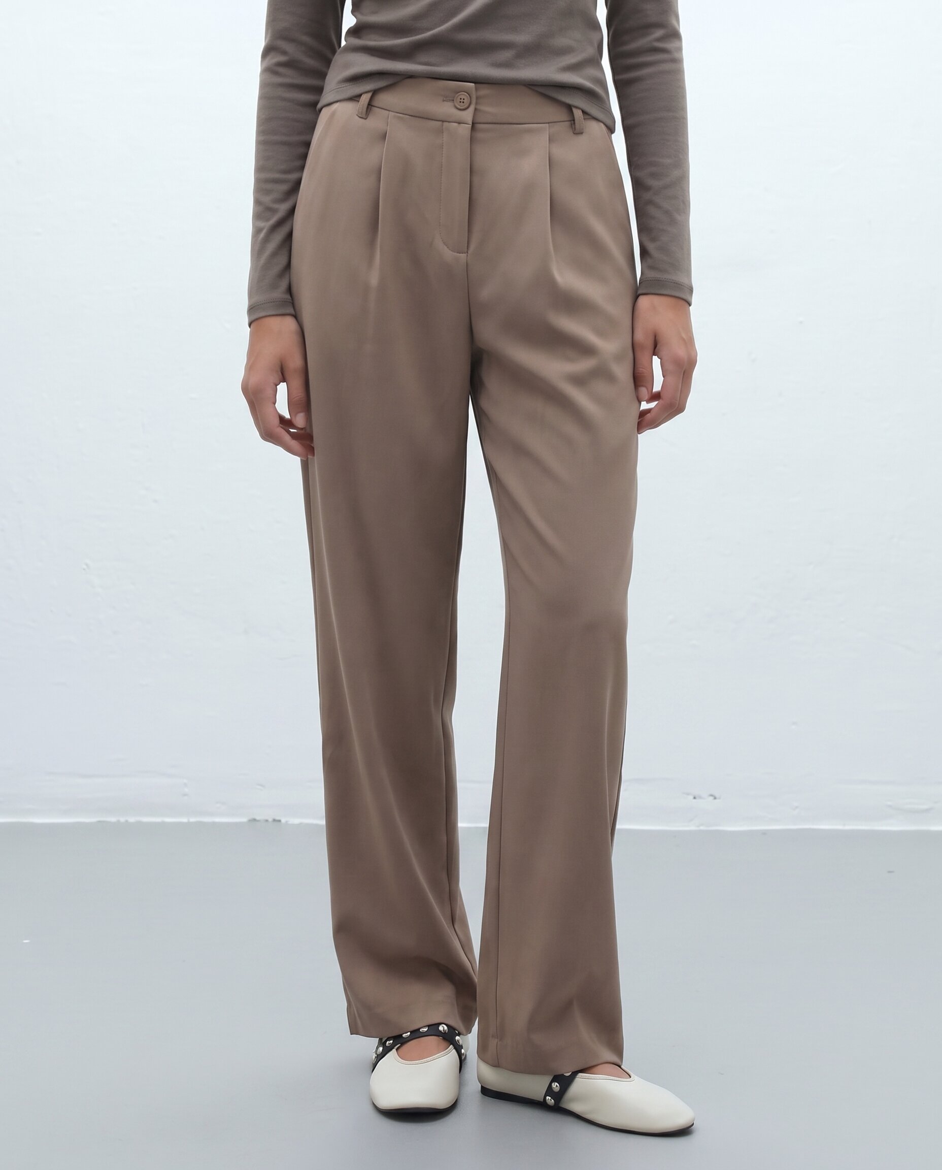 Pantalón recto de mujer antelina con pinzas - Andam - Verde Verde-2