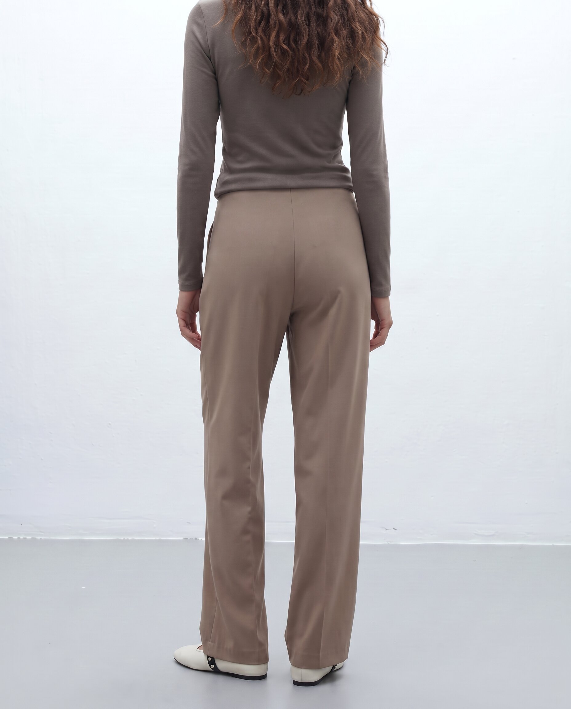 Pantalón recto de mujer antelina con pinzas - Andam - Verde Verde-3