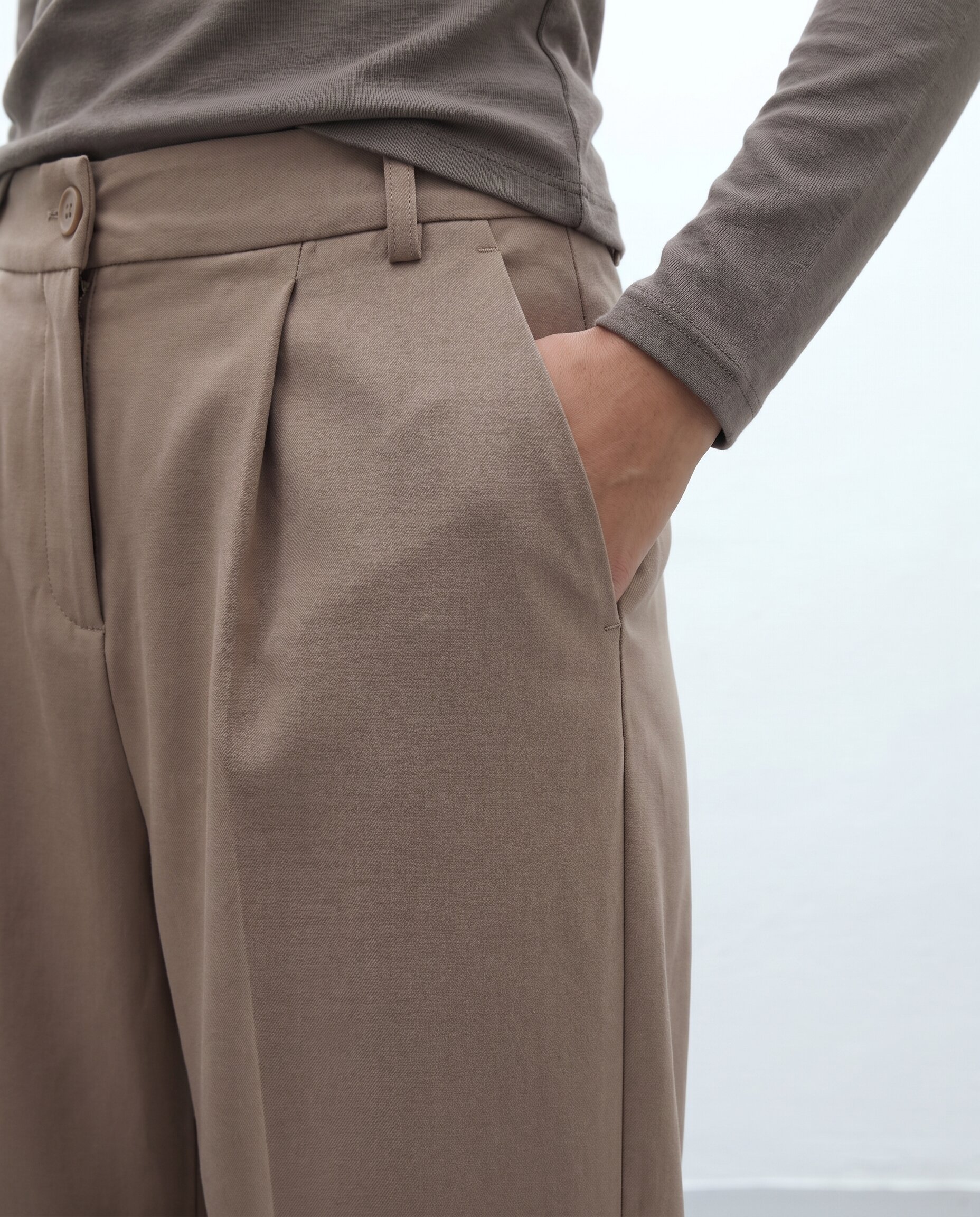 Pantalón recto de mujer antelina con pinzas - Andam - Verde Verde-4