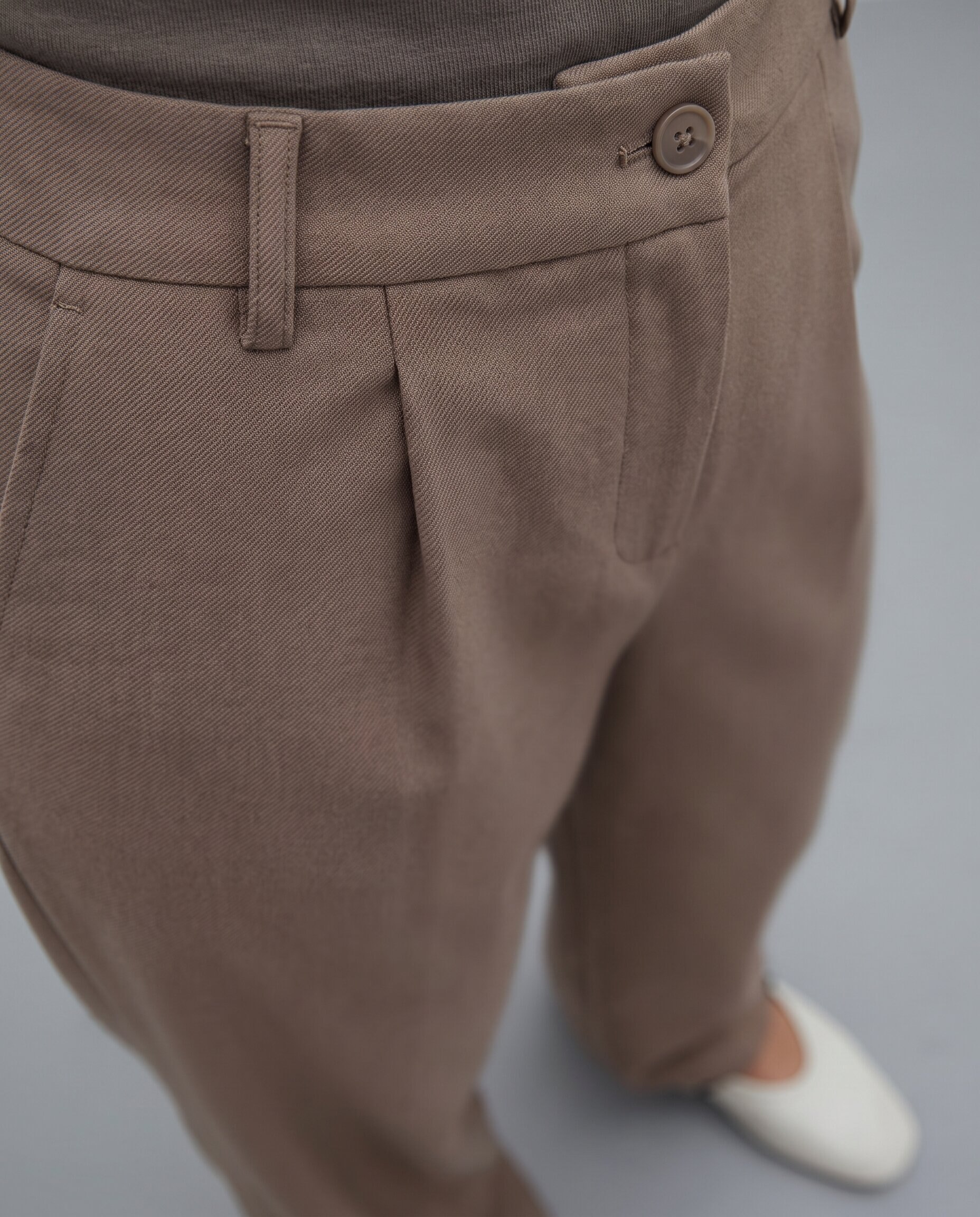 Pantalón recto de mujer antelina con pinzas - Andam - Verde Verde-5