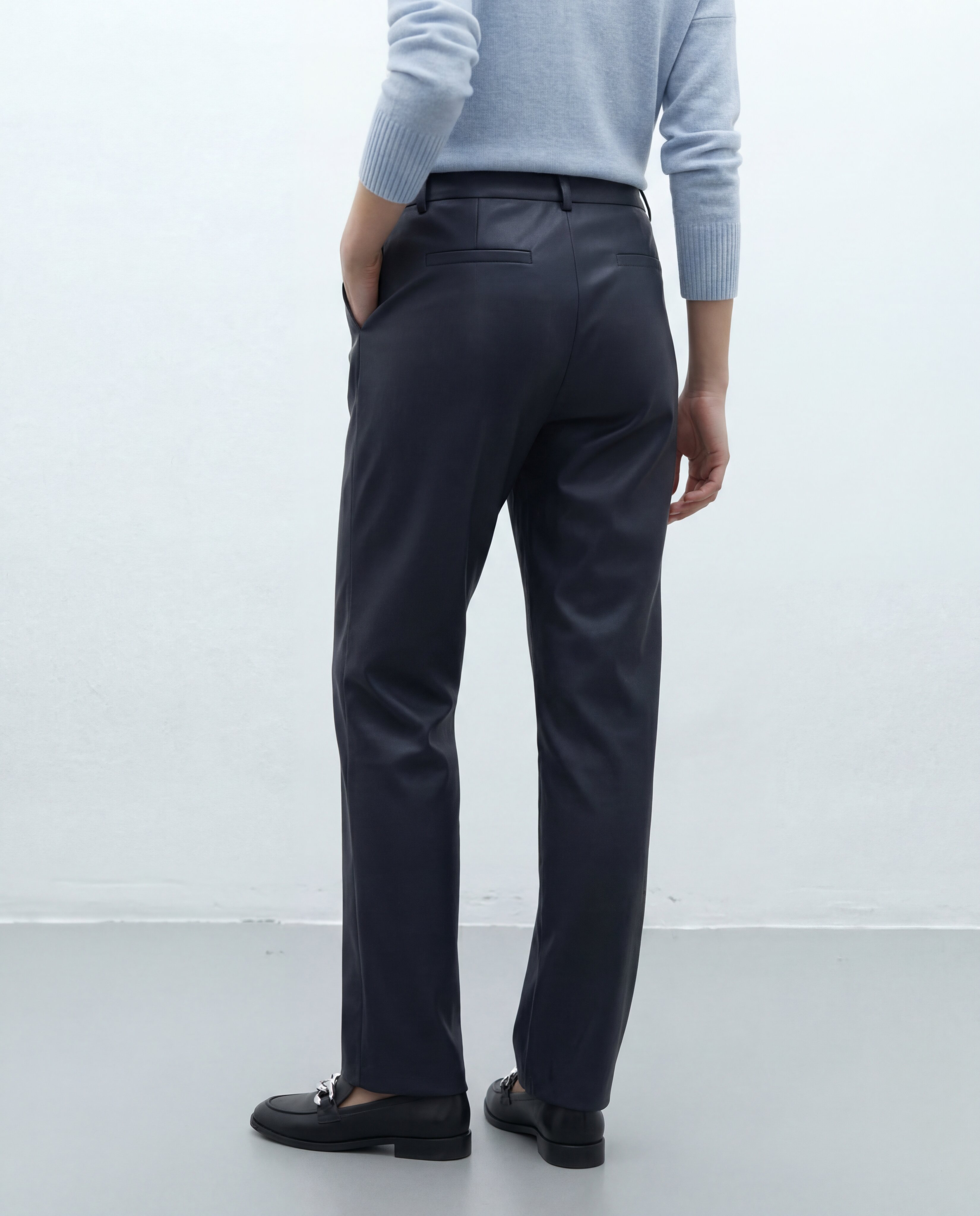 Pantalón recto de mujer ecopiel elástico - Andam - Azul marino Azul marino-3