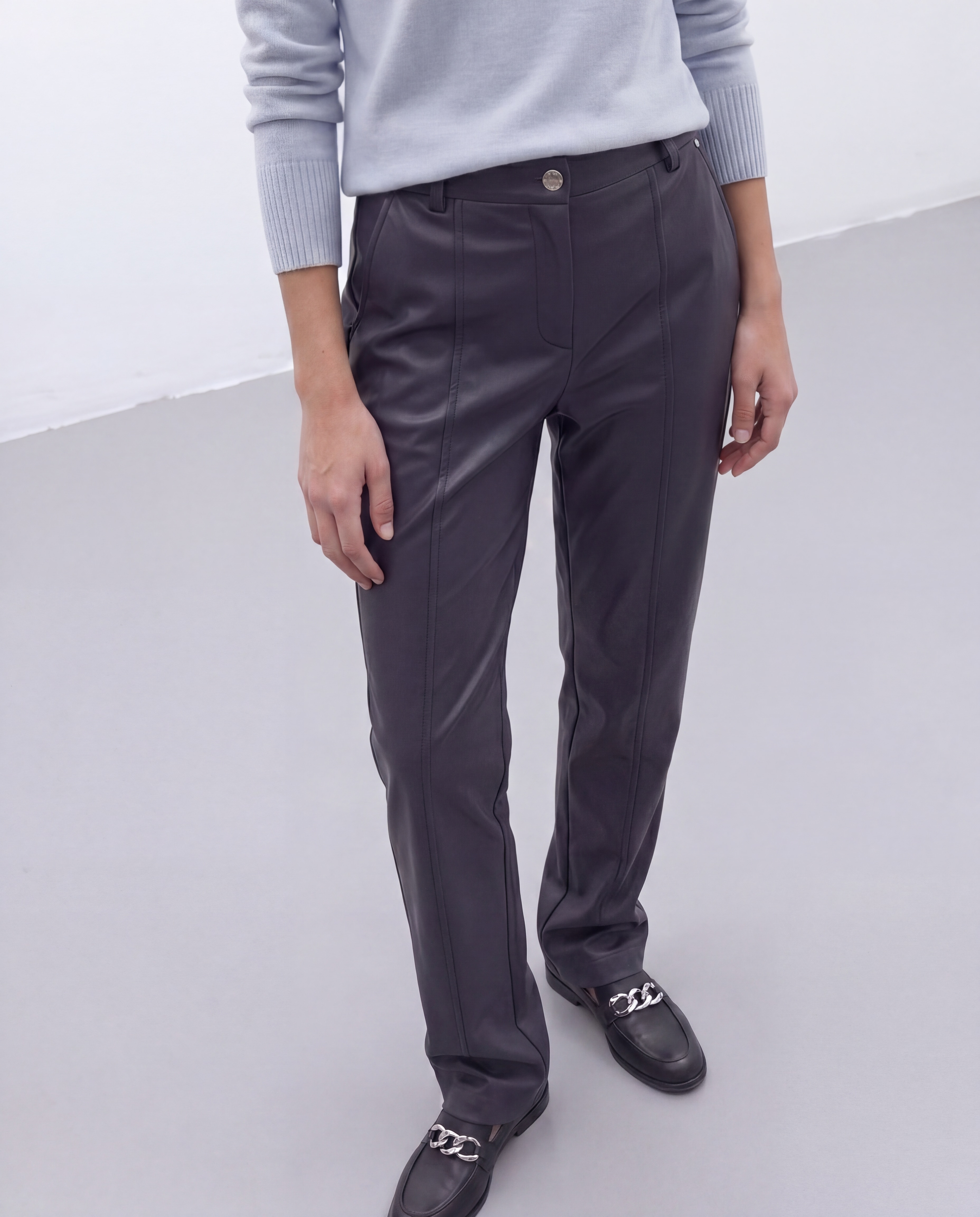 Pantalón recto de mujer ecopiel elástico - Andam - Azul marino Azul marino-4