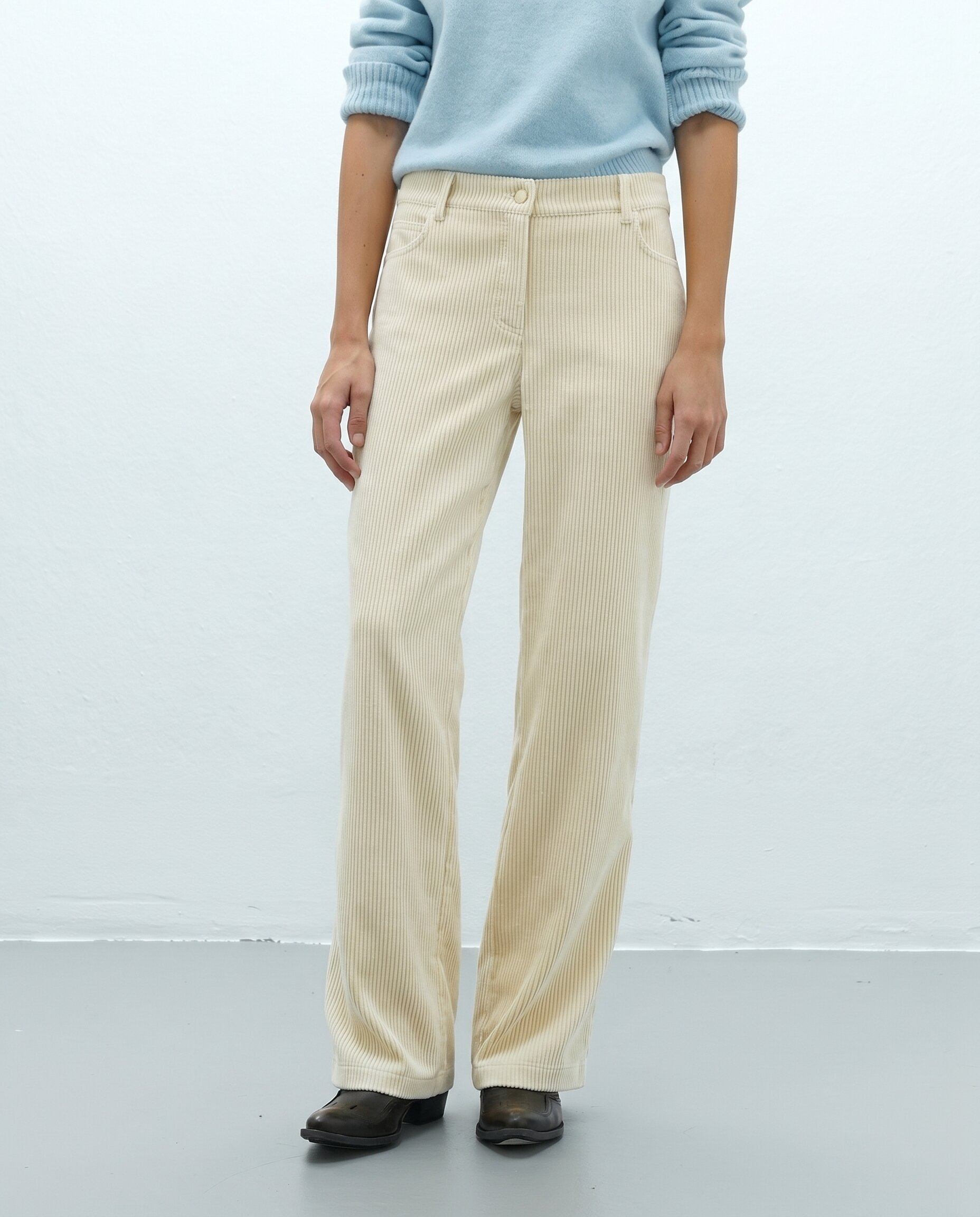 Pantalón recto mujer pana tiro medio cinco bolsillos - Andam - Crudo Crudo-2
