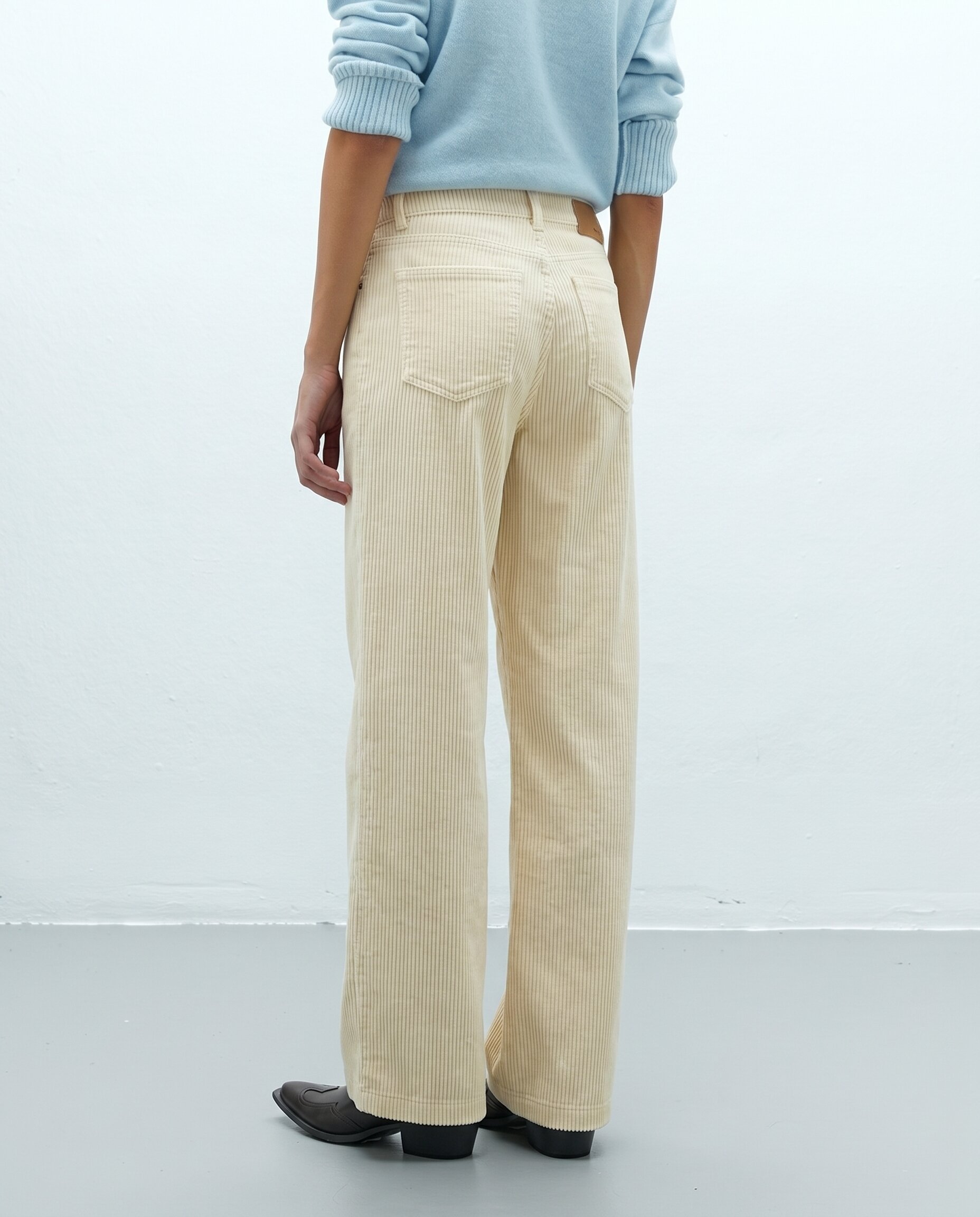 Pantalón recto mujer pana tiro medio cinco bolsillos - Andam - Crudo Crudo-3