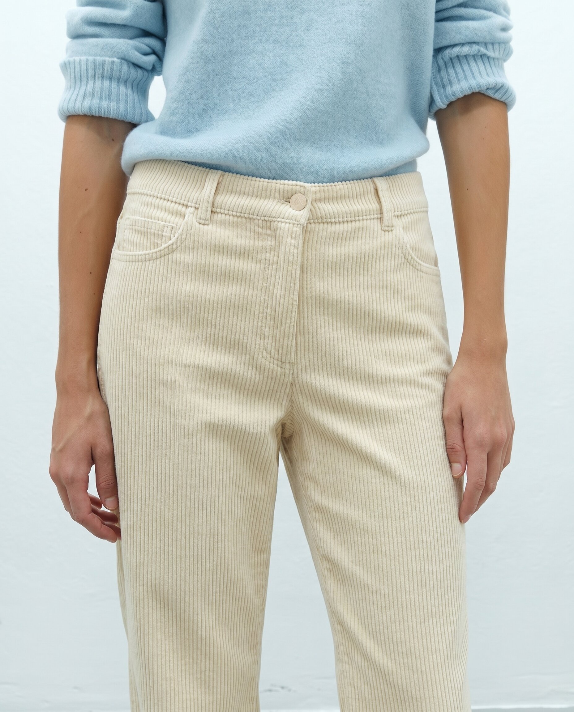 Pantalón recto mujer pana tiro medio cinco bolsillos - Andam - Crudo Crudo-4