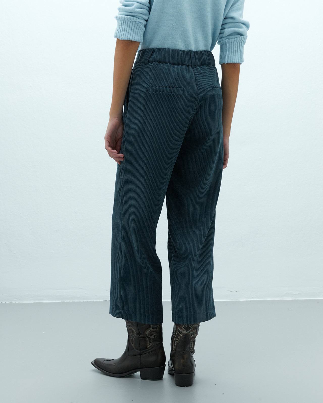 Pantalón ancho de mujer tobillero pinzas de pana - Andam - Azul marino Azul marino-3