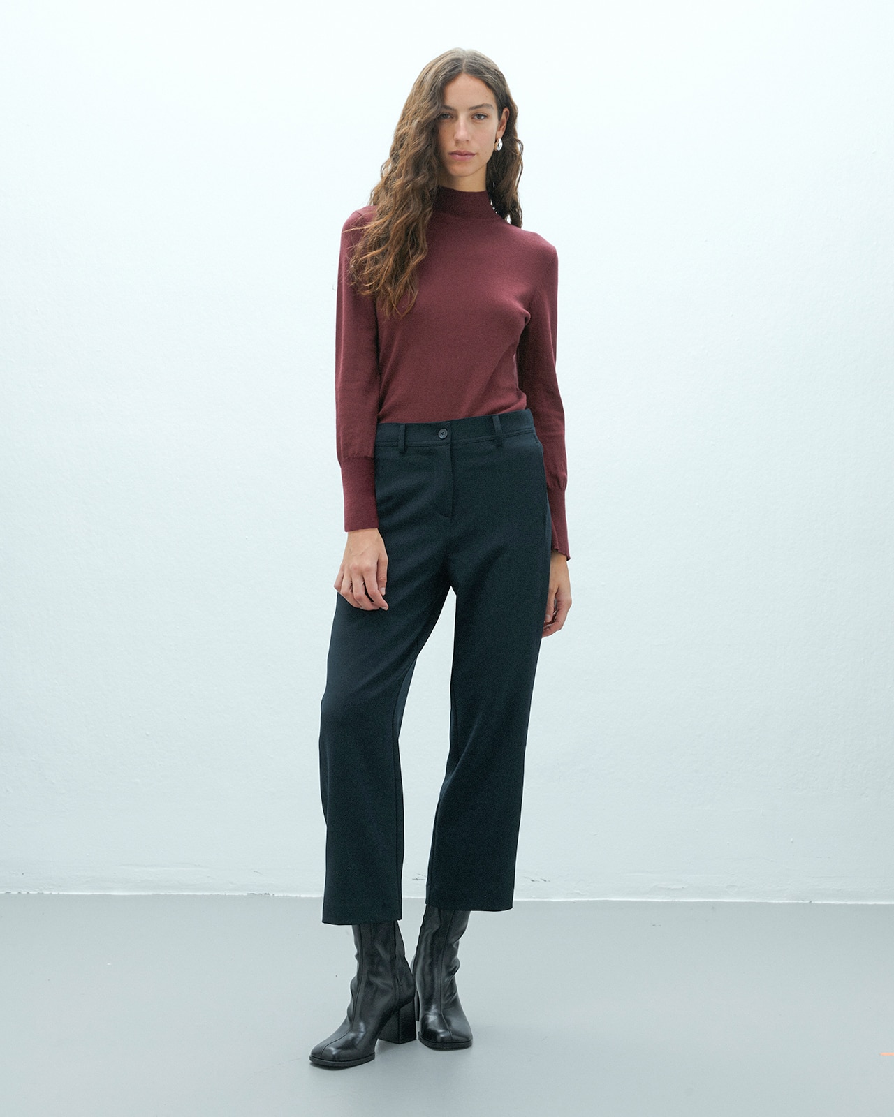 Pantalón ancho de mujer cropped cintura elástica - Andam - Azul marino Azul marino-1