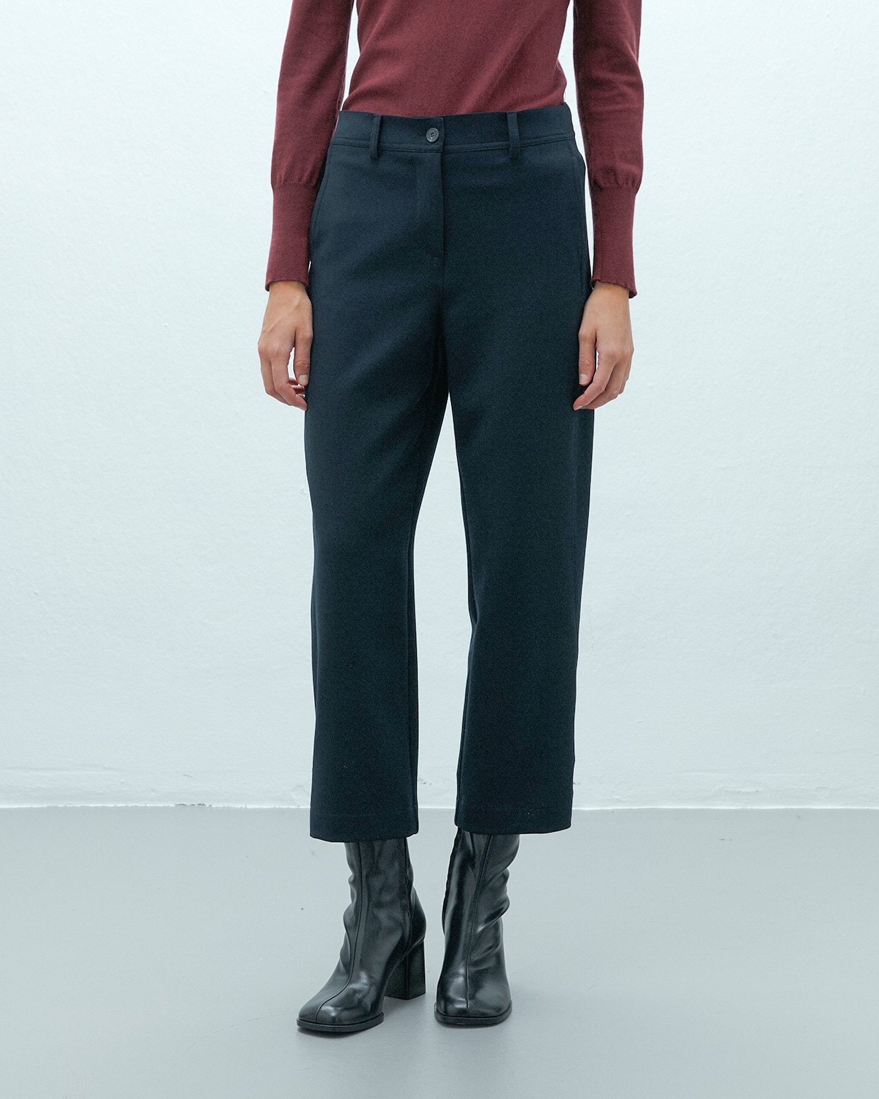 Pantalón ancho de mujer cropped cintura elástica - Andam - Azul marino Azul marino-2
