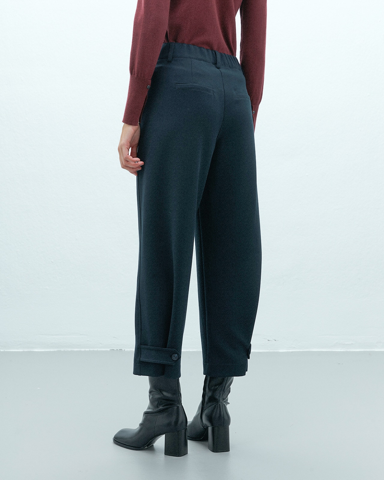 Pantalón ancho de mujer cropped cintura elástica - Andam - Azul marino Azul marino-3
