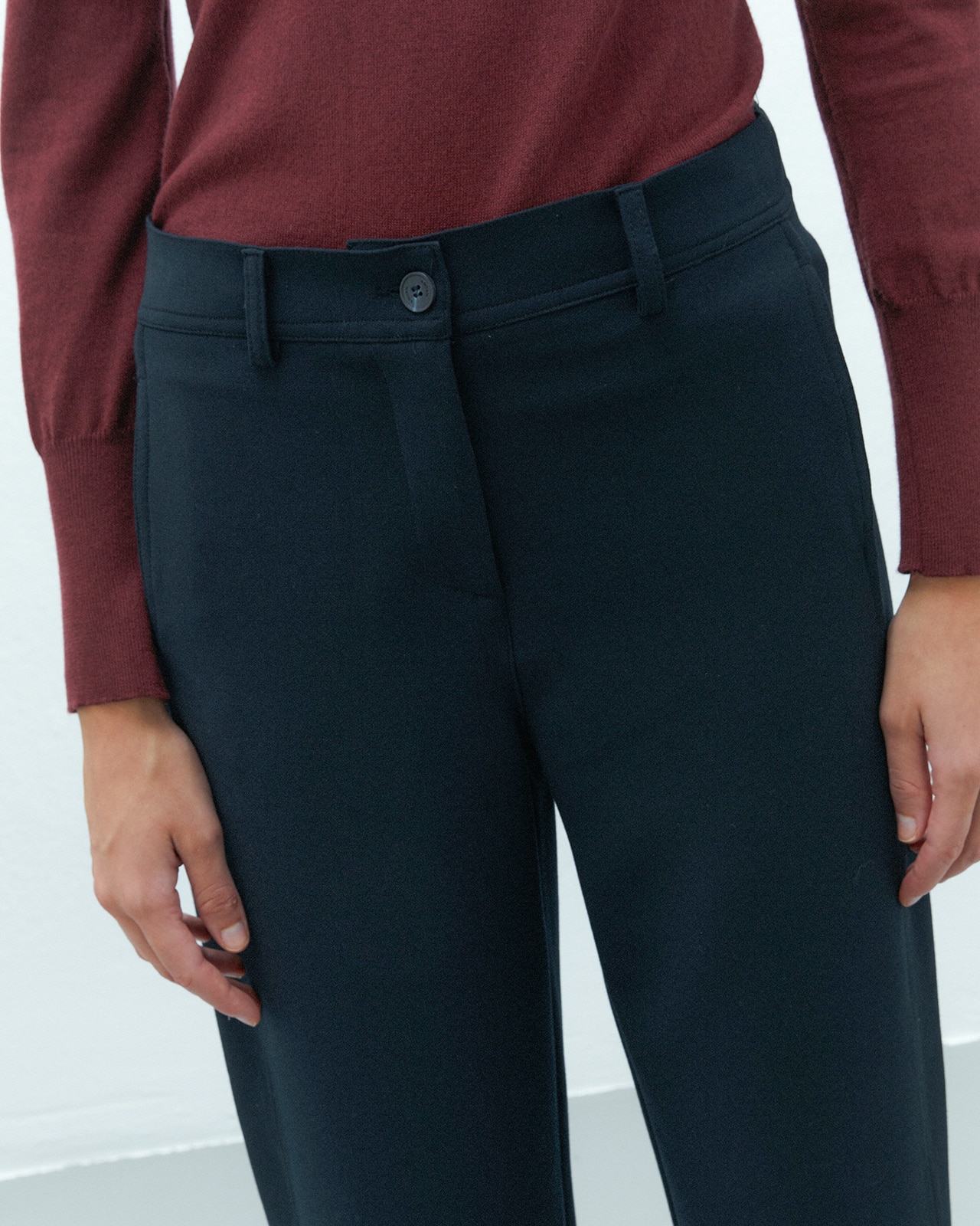 Pantalón ancho de mujer cropped cintura elástica - Andam - Azul marino Azul marino-5