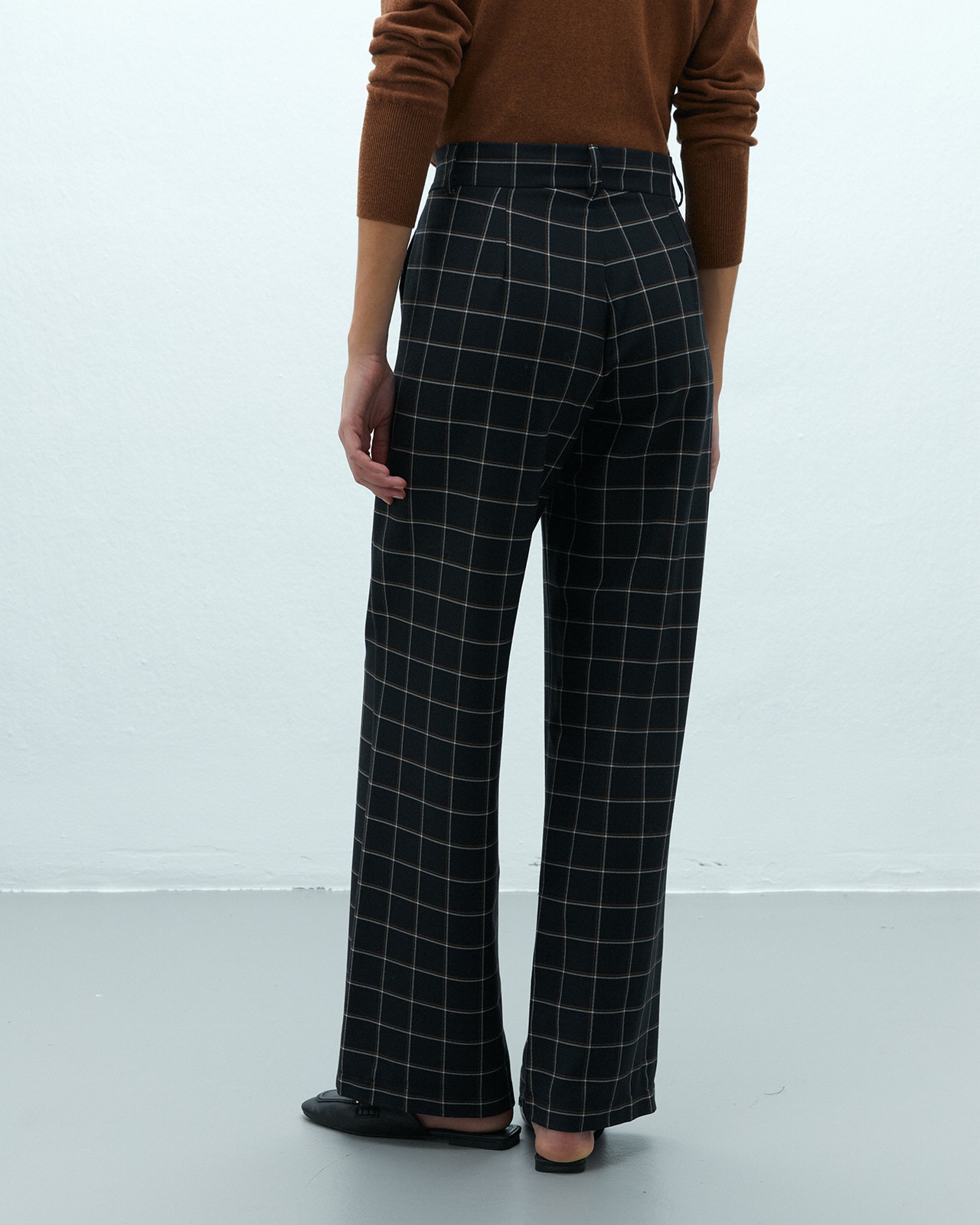 Pantalón ancho de mujer estampado cuadros - Andam - Negro Negro-3
