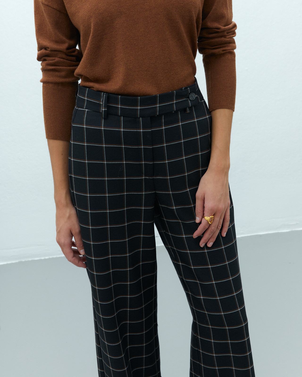 Pantalón ancho de mujer estampado cuadros - Andam - Negro Negro-4