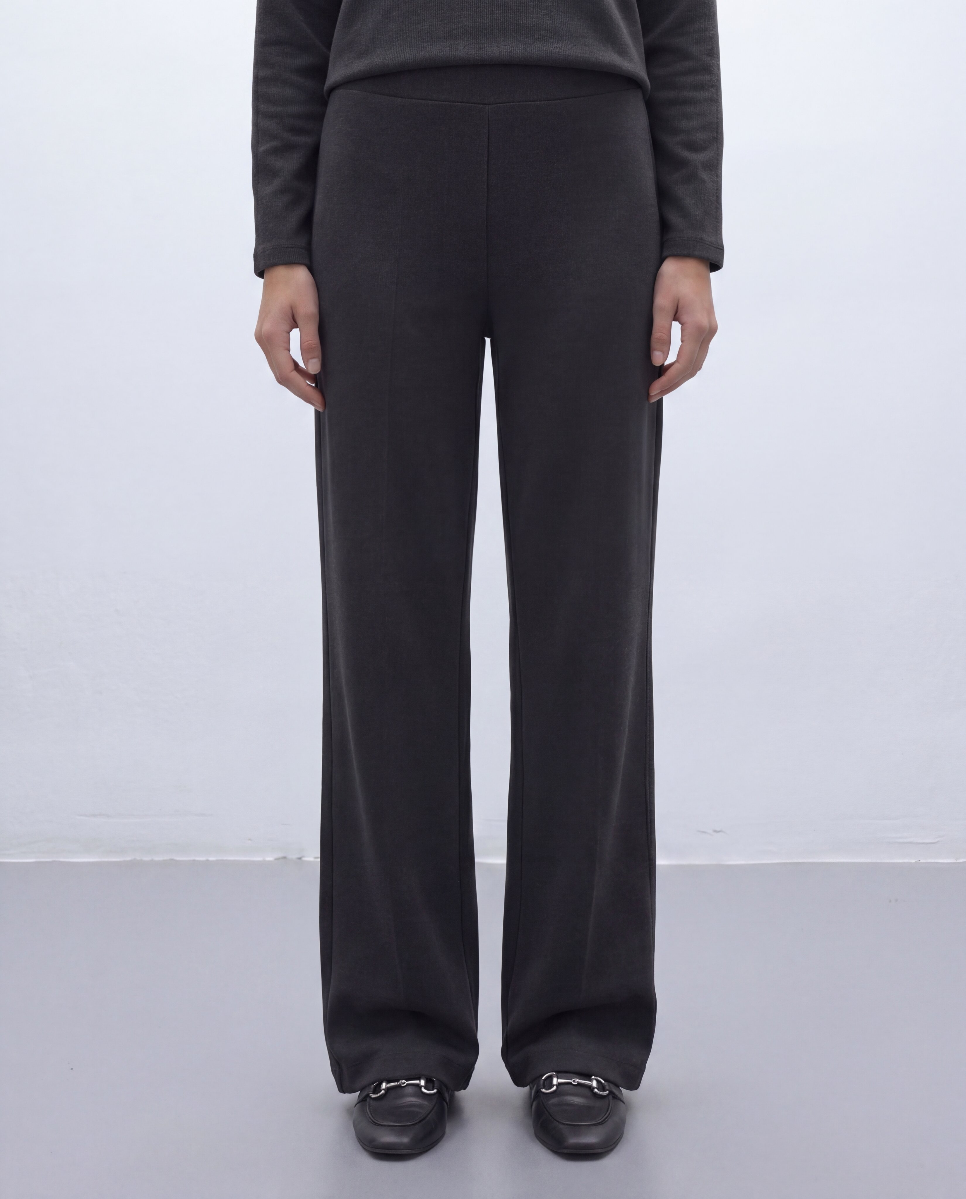 Pantalón recto de mujer punto liso cintura elástica - Andam - Gris Gris-2