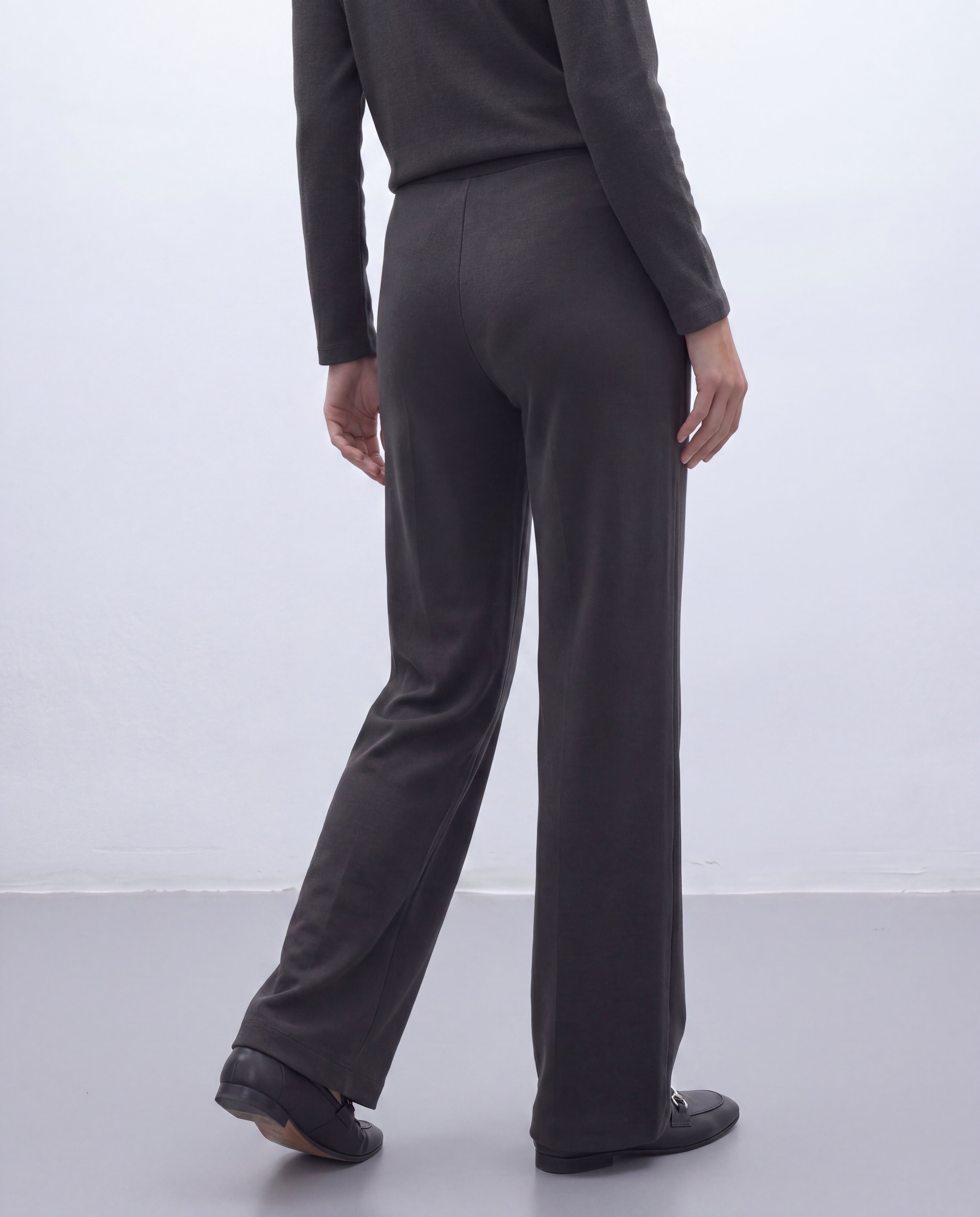 Pantalón recto de mujer punto liso cintura elástica - Andam - Gris Gris-3