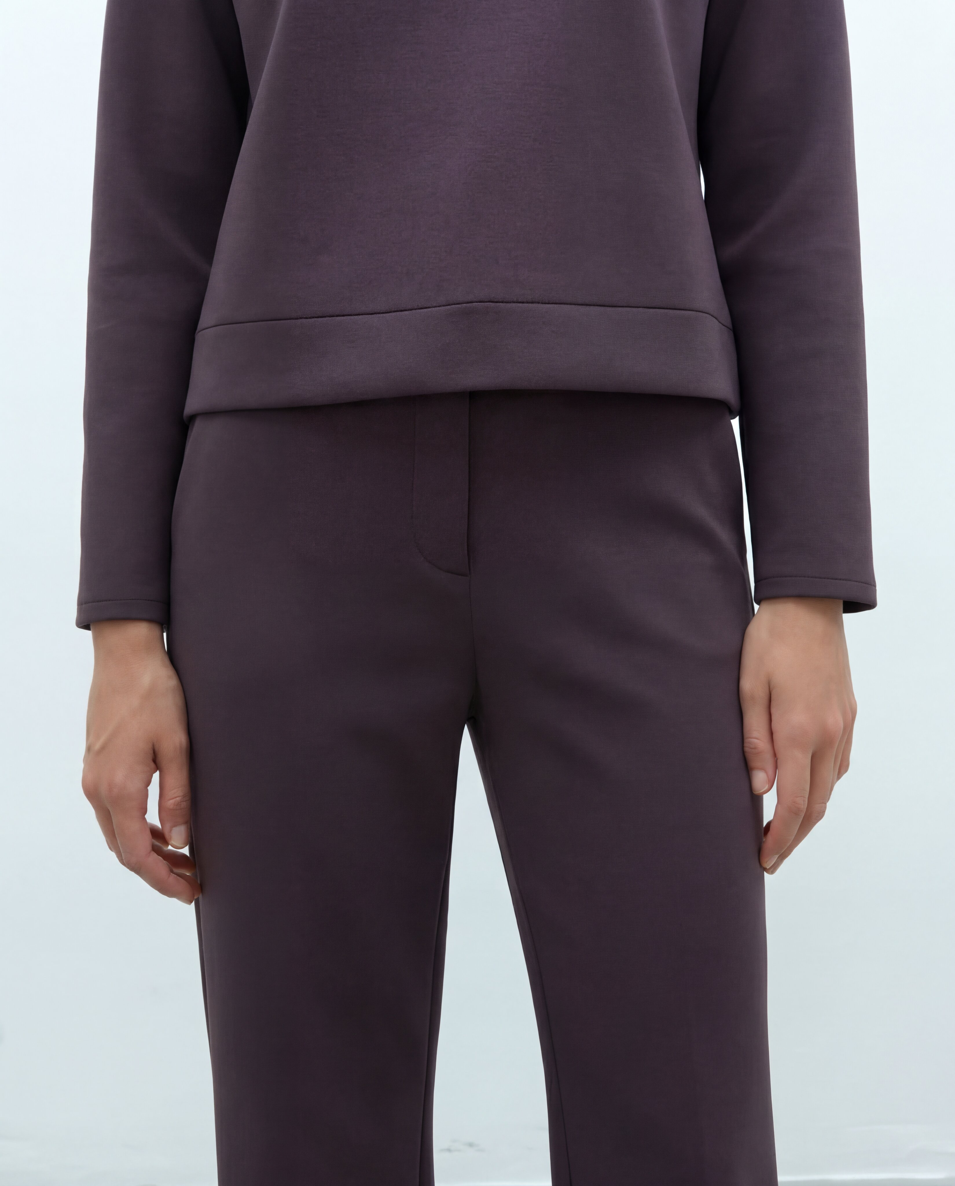 Pantalón recto de mujer punto liso cintura elástica - Andam - Gris Gris-4
