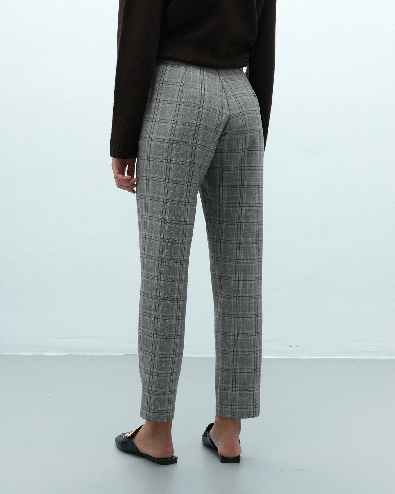 Pantalón recto de mujer estampado cuadros cintura elástica - Andam - Marrón Marrón-3