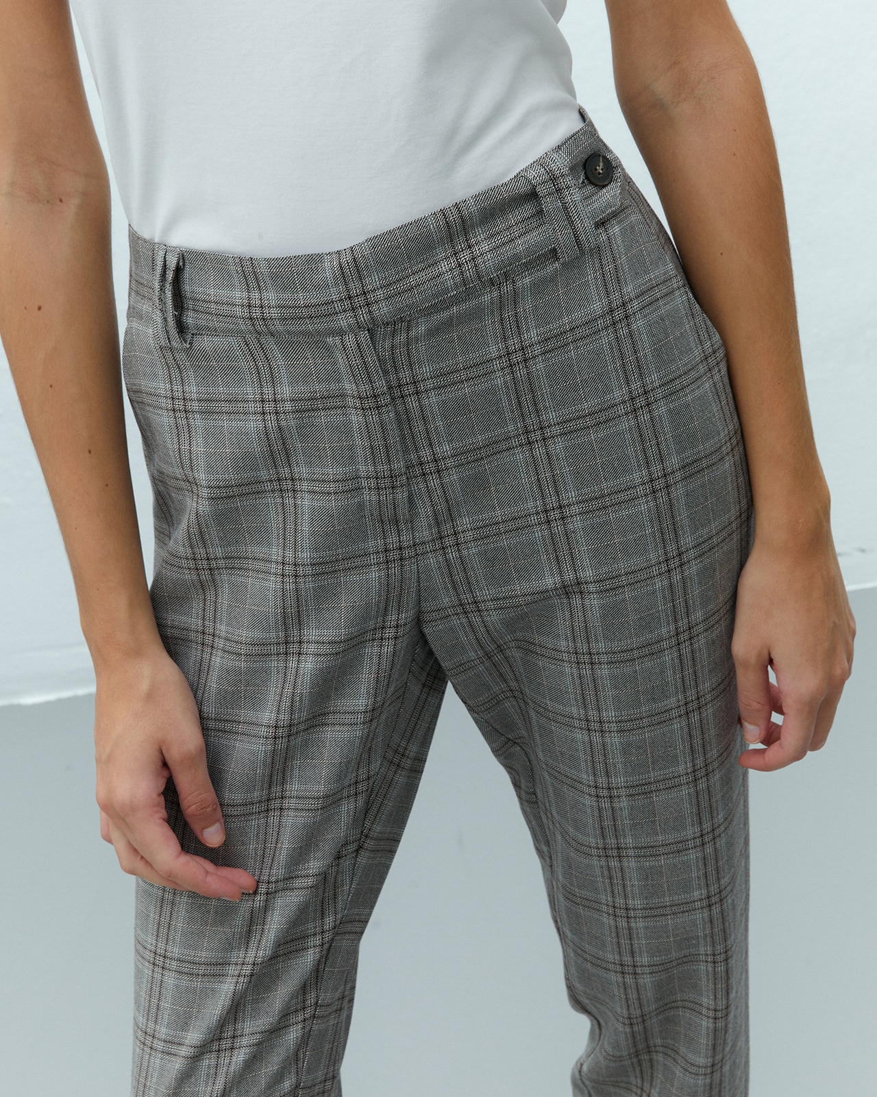 Pantalón recto de mujer estampado cuadros cintura elástica - Andam - Marrón Marrón-4