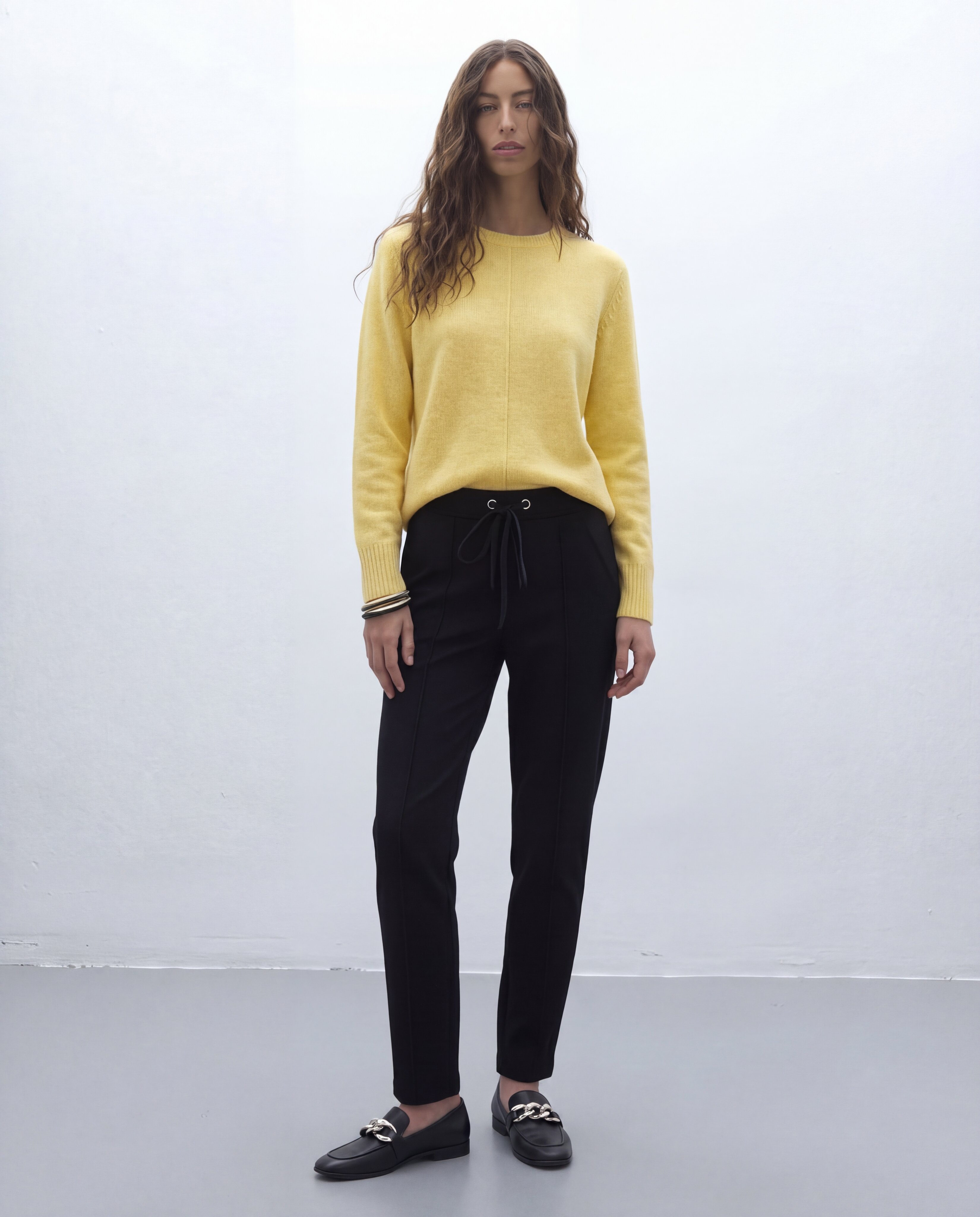 Pantalón recto de mujer punto liso cintura elástica - Andam - Negro Negro-1