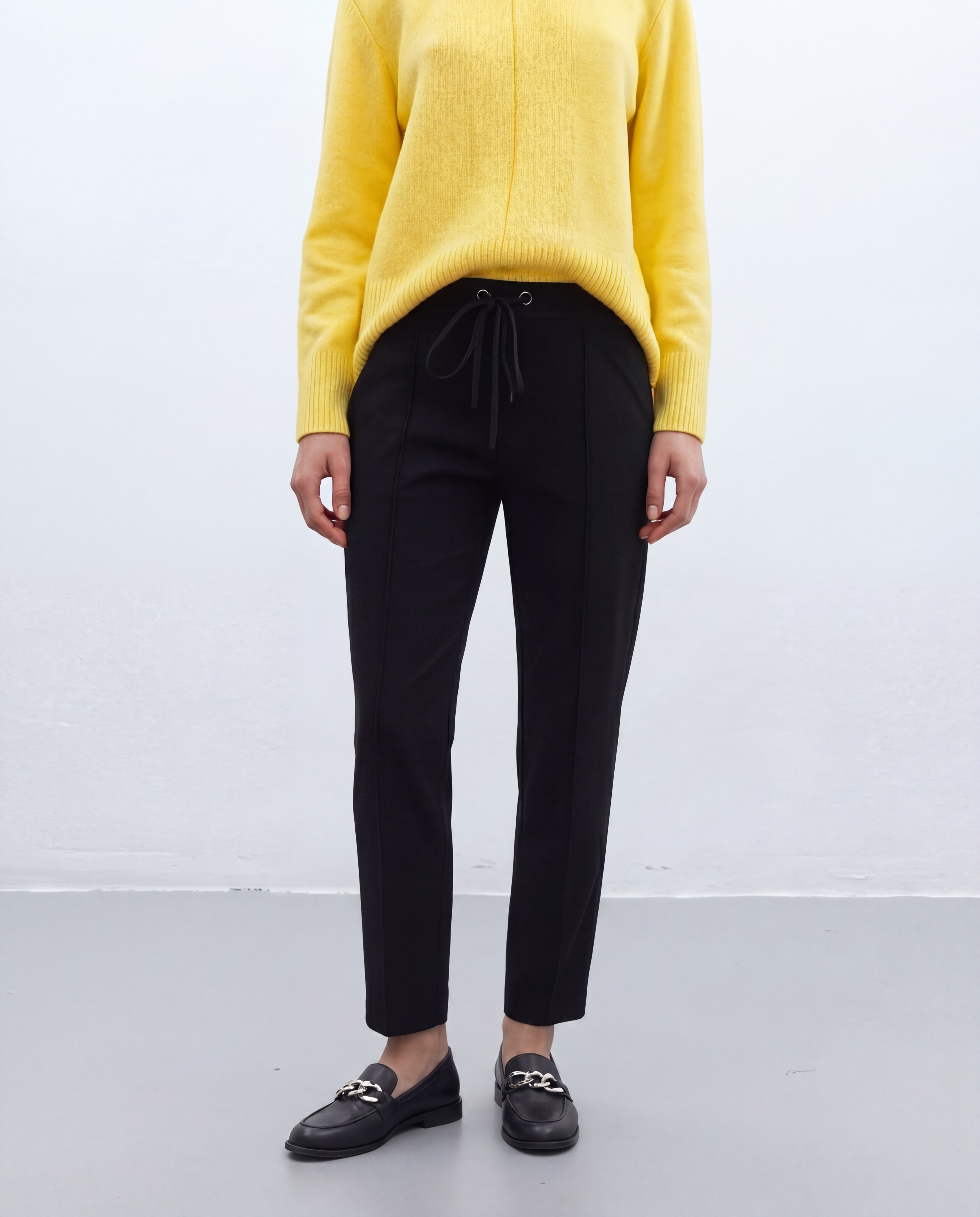 Pantalón recto de mujer punto liso cintura elástica - Andam - Negro Negro-2