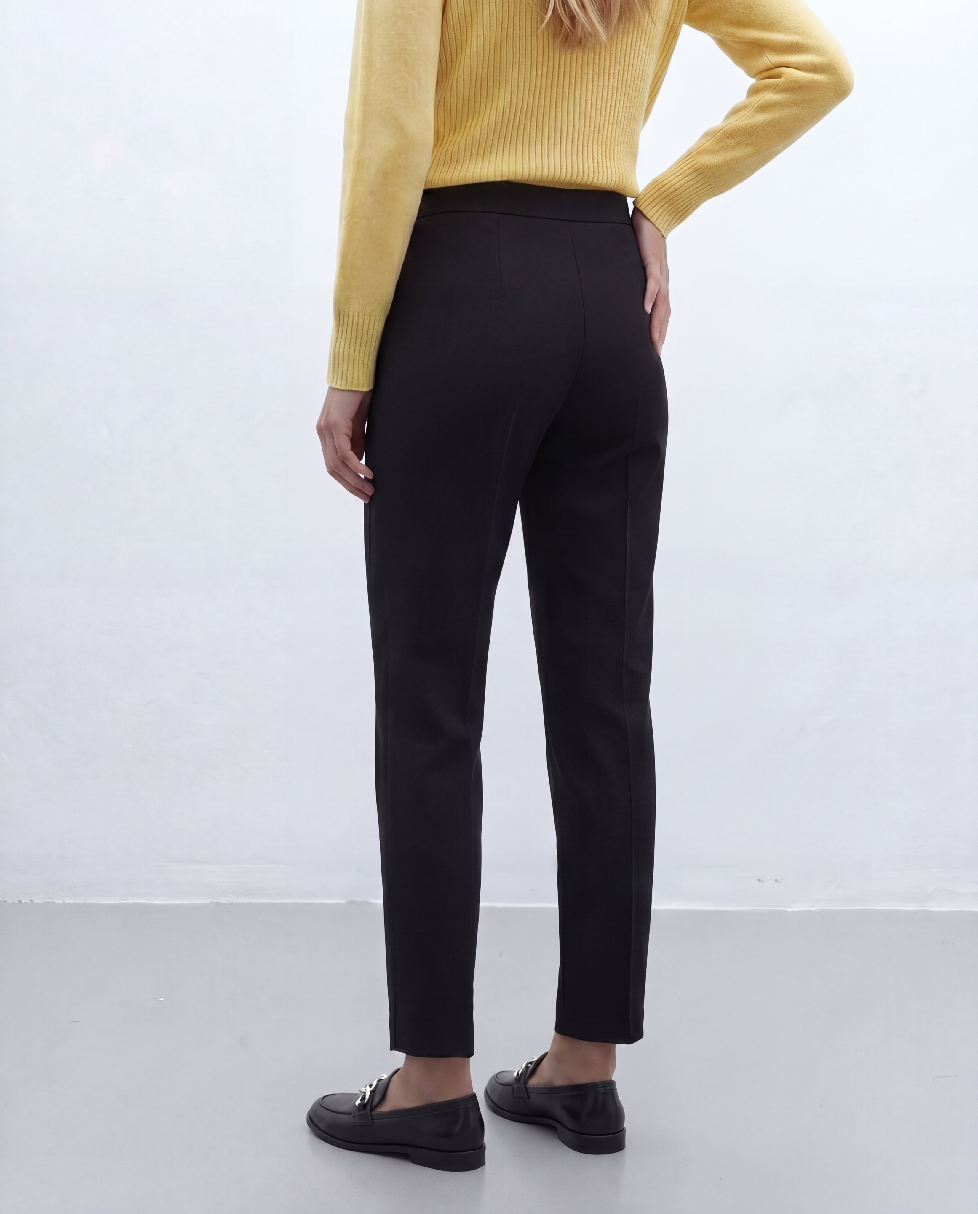 Pantalón recto de mujer punto liso cintura elástica - Andam - Negro Negro-3