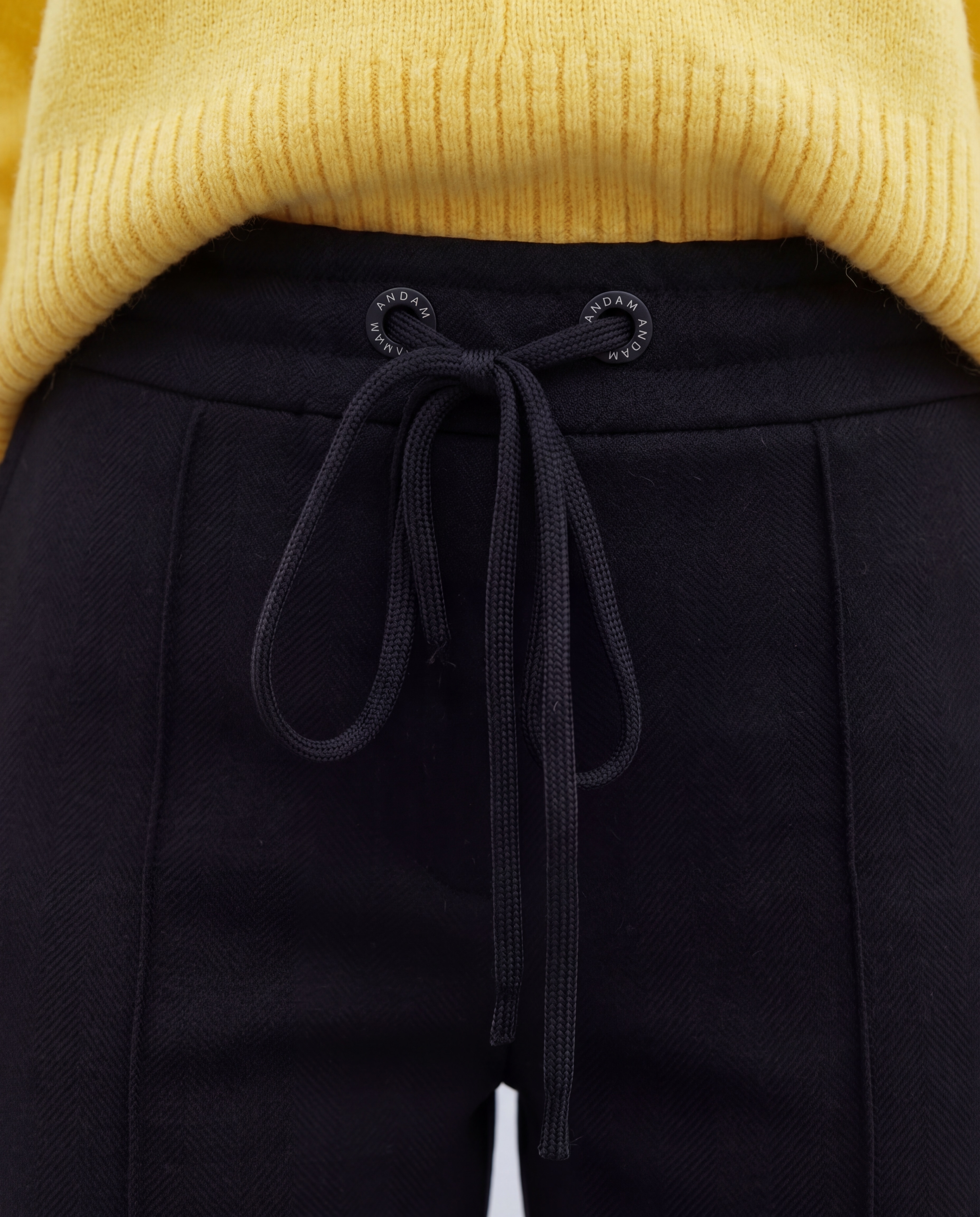 Pantalón recto de mujer punto liso cintura elástica - Andam - Negro Negro-5