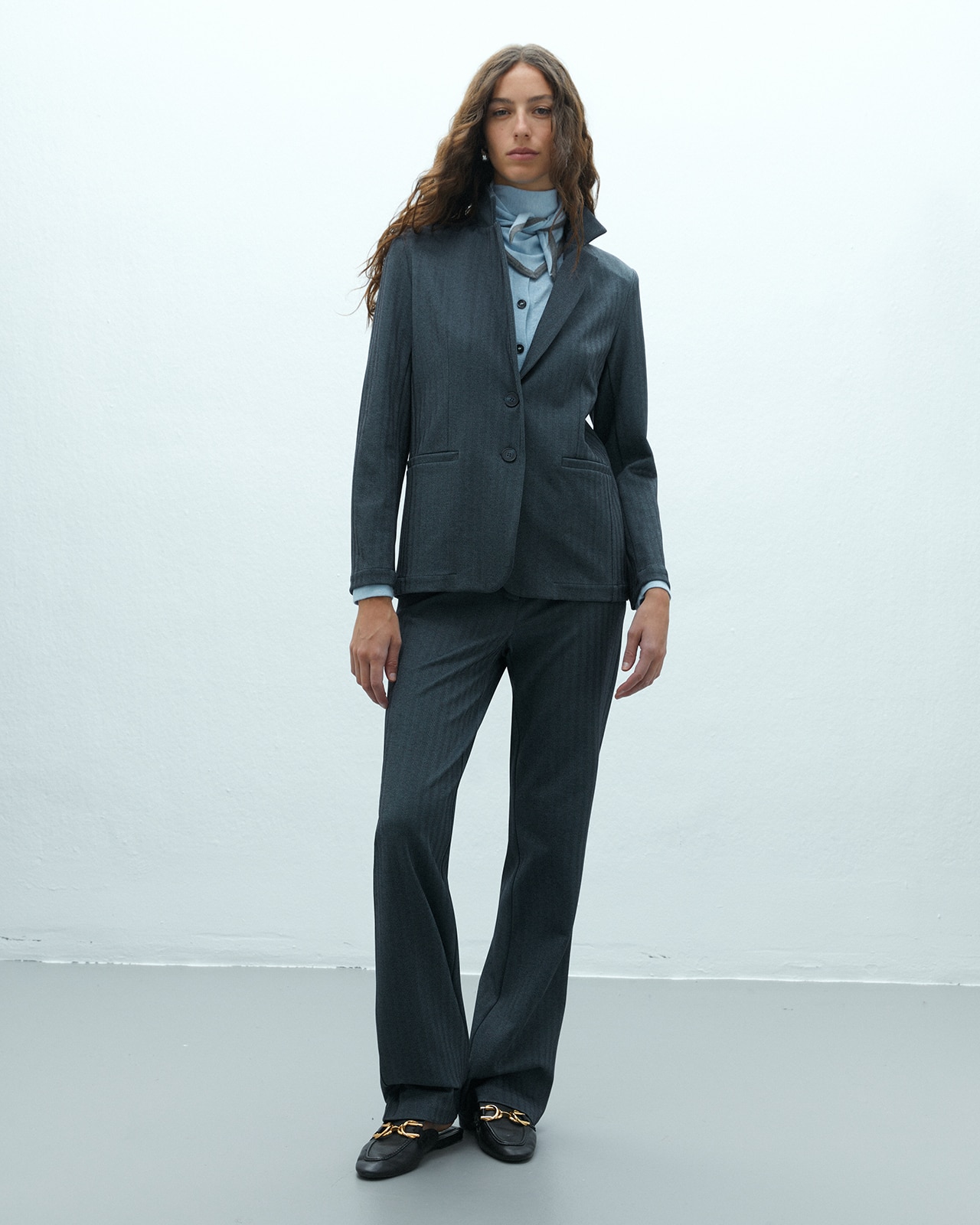 Pantalón recto de mujer de punto cintura elástica - Andam - Azul marino Azul marino-1