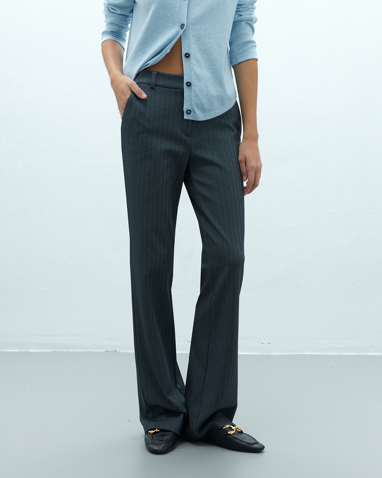 Pantalón recto de mujer de punto cintura elástica - Andam - Azul marino Azul marino-2