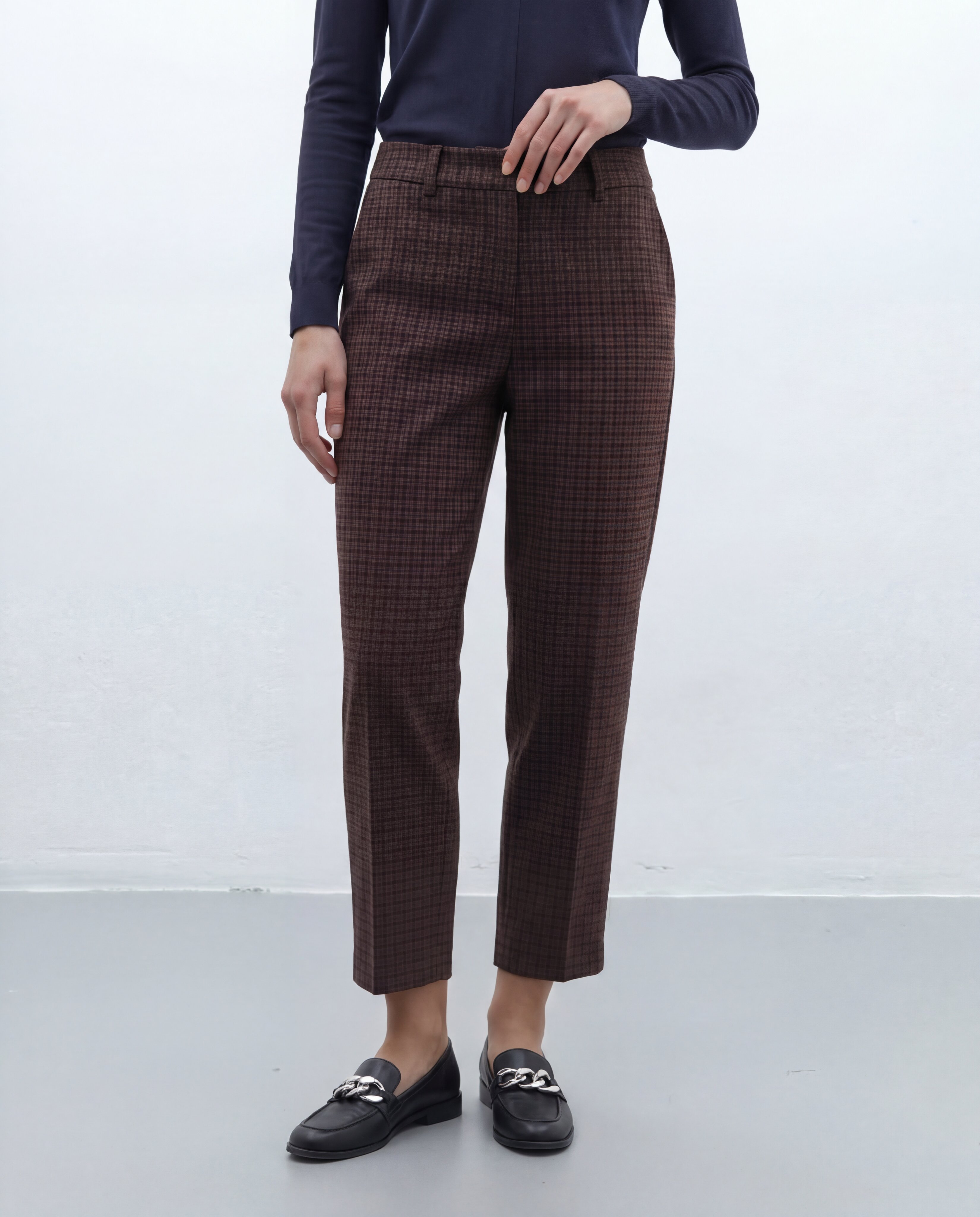 Pantalón barrel de mujer de punto estampado cuadro - Andam - Naranja Naranja-2