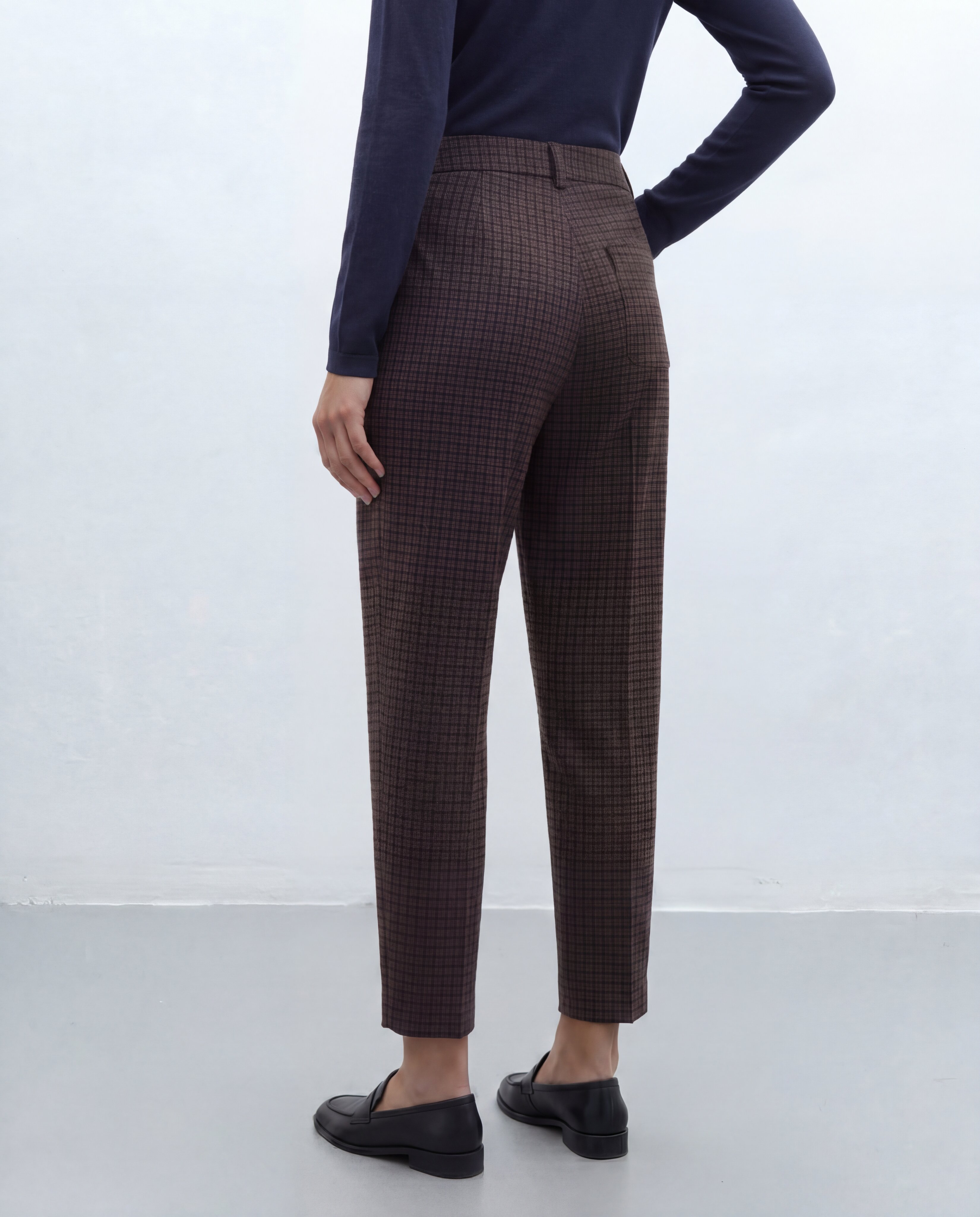 Pantalón barrel de mujer de punto estampado cuadro - Andam - Naranja Naranja-3