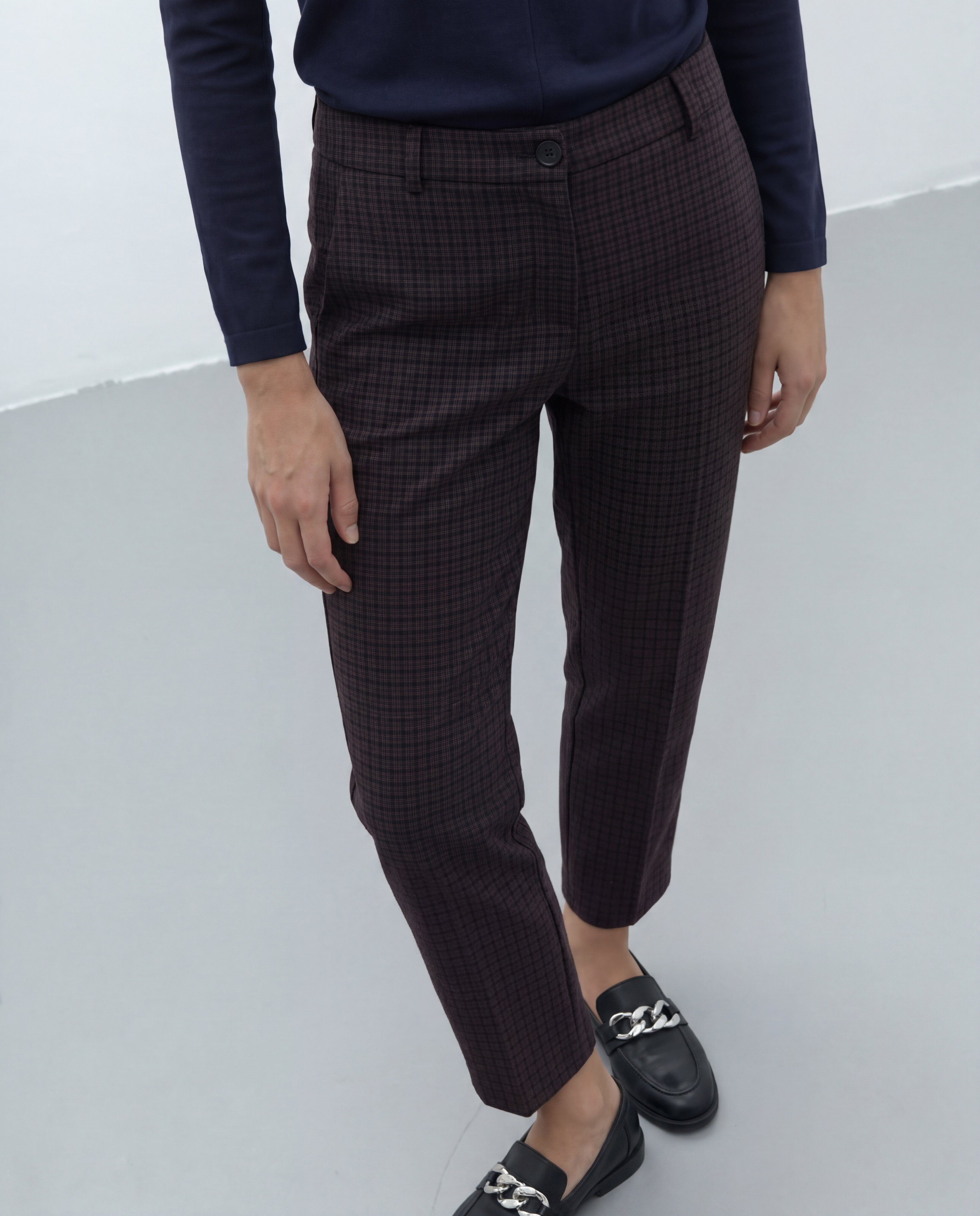 Pantalón barrel de mujer de punto estampado cuadro - Andam - Naranja Naranja-4