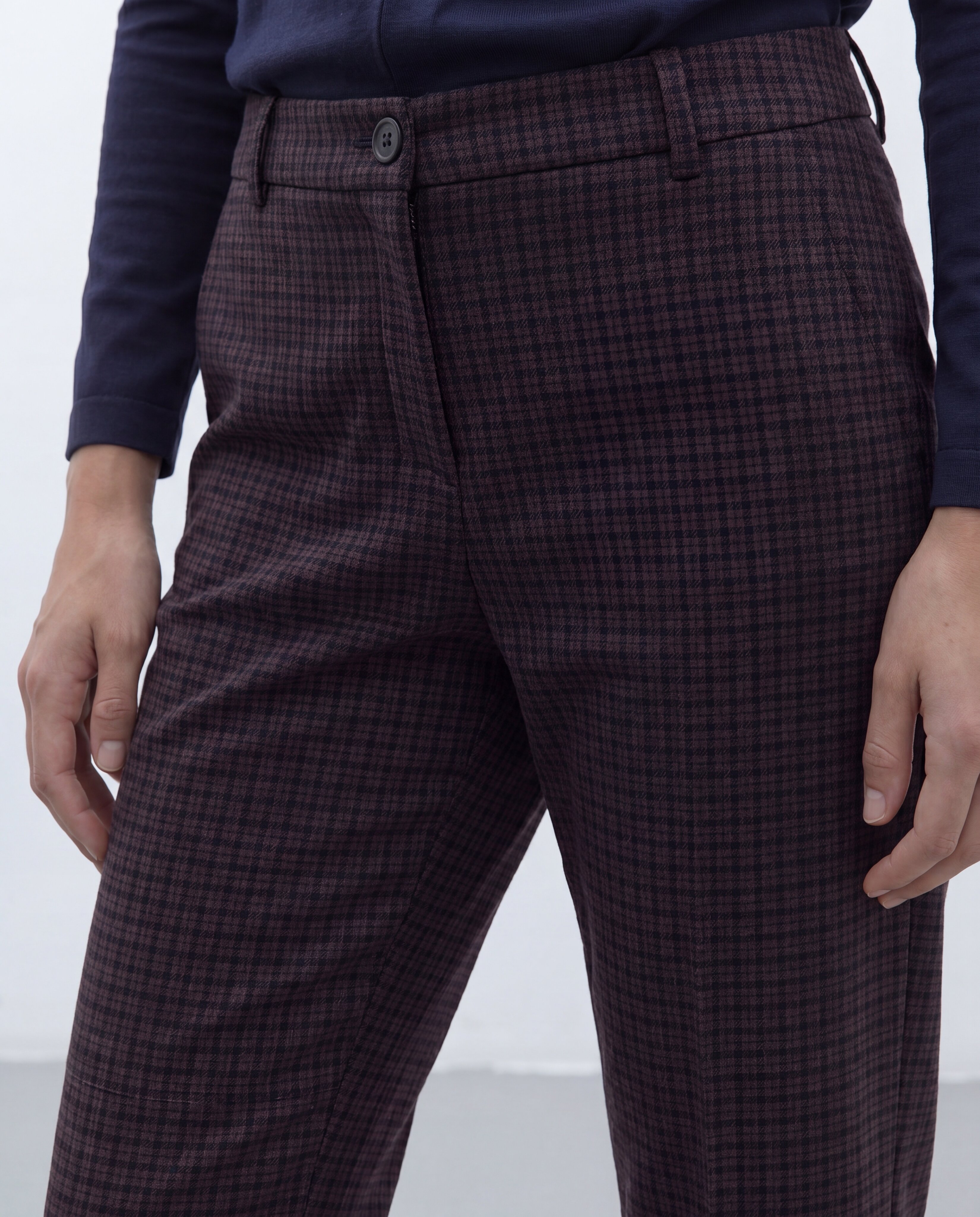 Pantalón barrel de mujer de punto estampado cuadro - Andam - Naranja Naranja-5