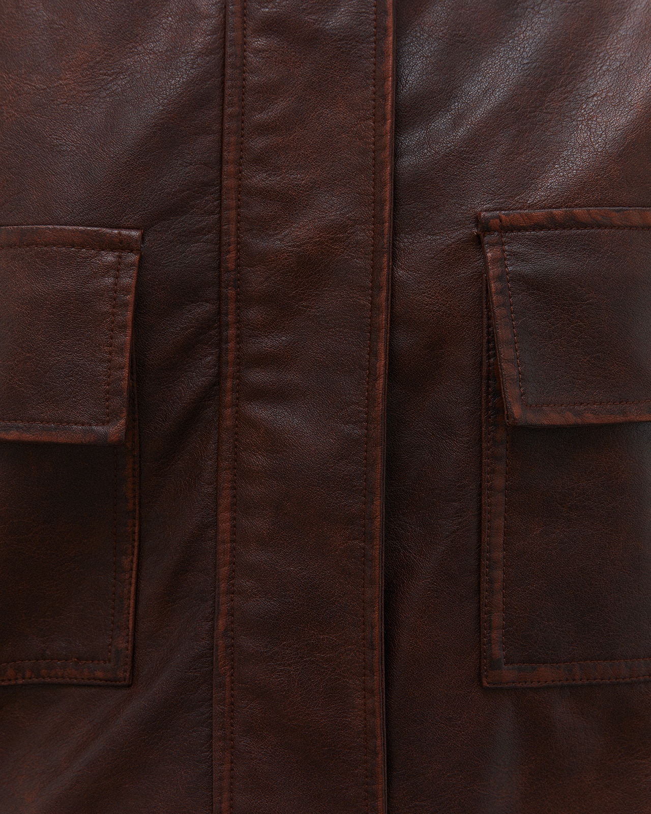 Chaqueta de mujer ecopiel bolsillos plastrón forrada - Andam - Marrón Marrón-5