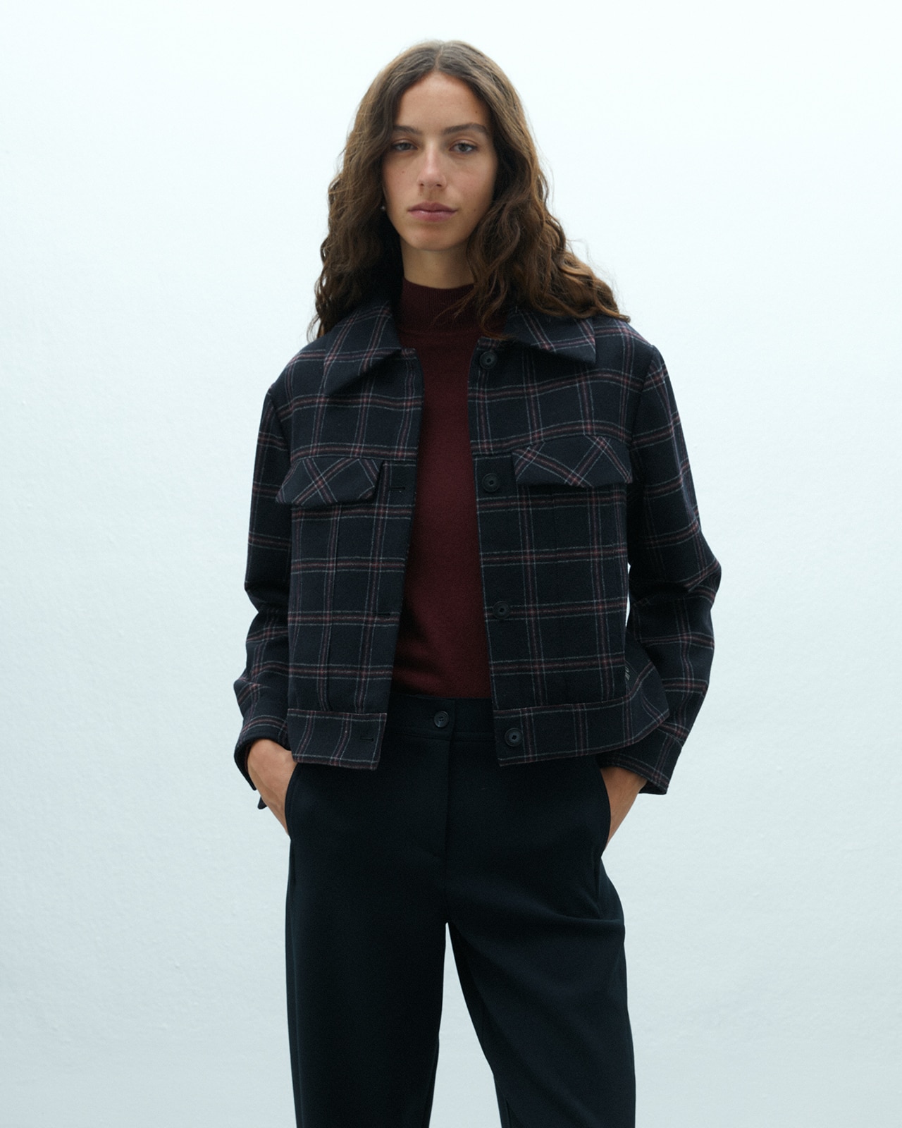 Chaqueta de mujer estampada cuadros forrada - Andam - Azul marino Azul marino-2