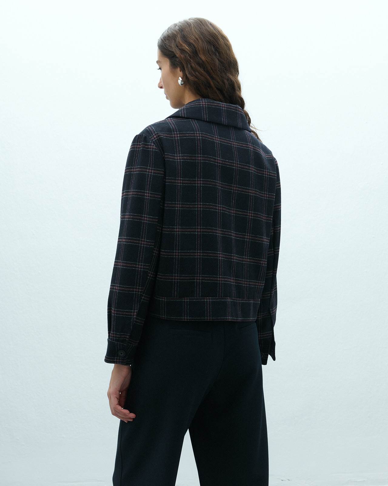 Chaqueta de mujer estampada cuadros forrada - Andam - Azul marino Azul marino-3
