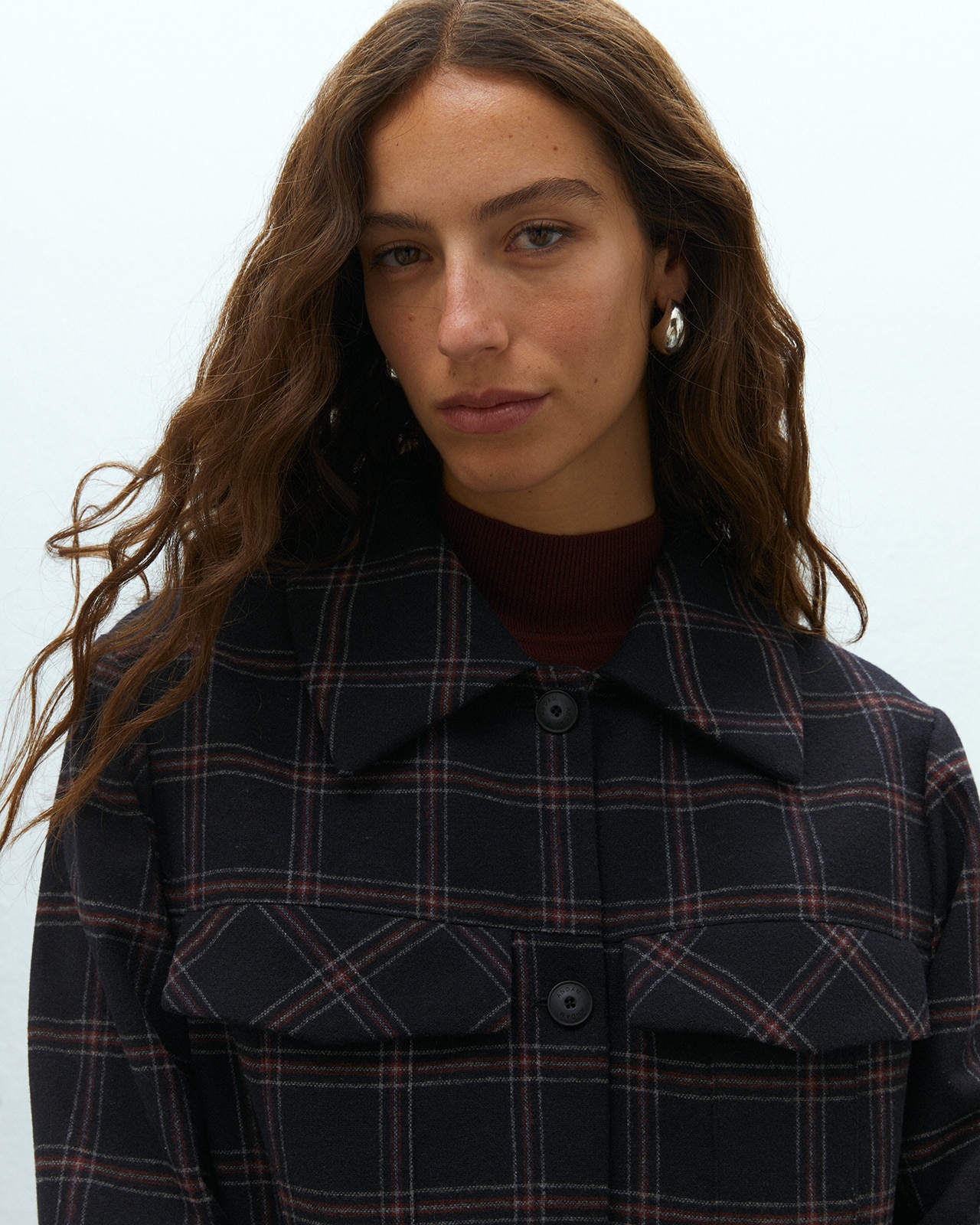 Chaqueta de mujer estampada cuadros forrada - Andam - Azul marino Azul marino-4