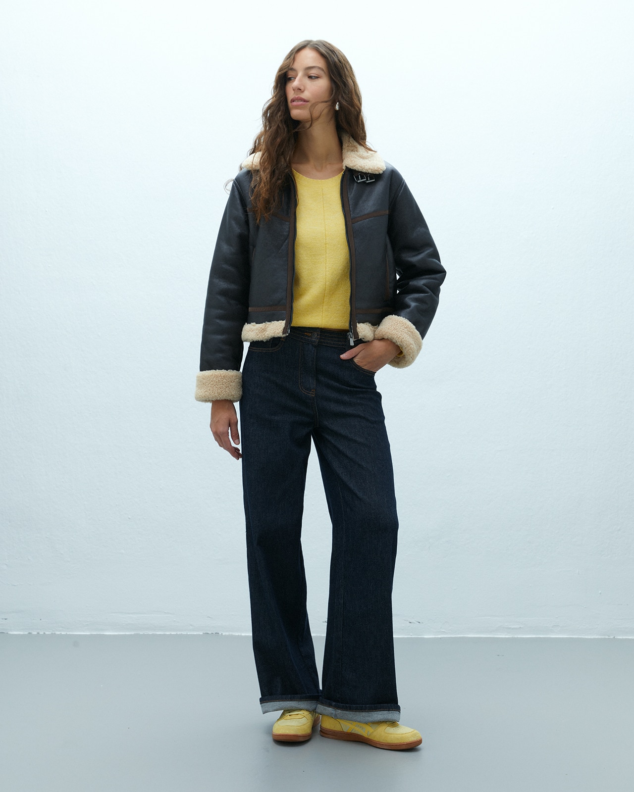 Cazadora de mujer efecto piel interior de borreguito - Andam - Negro Negro-1