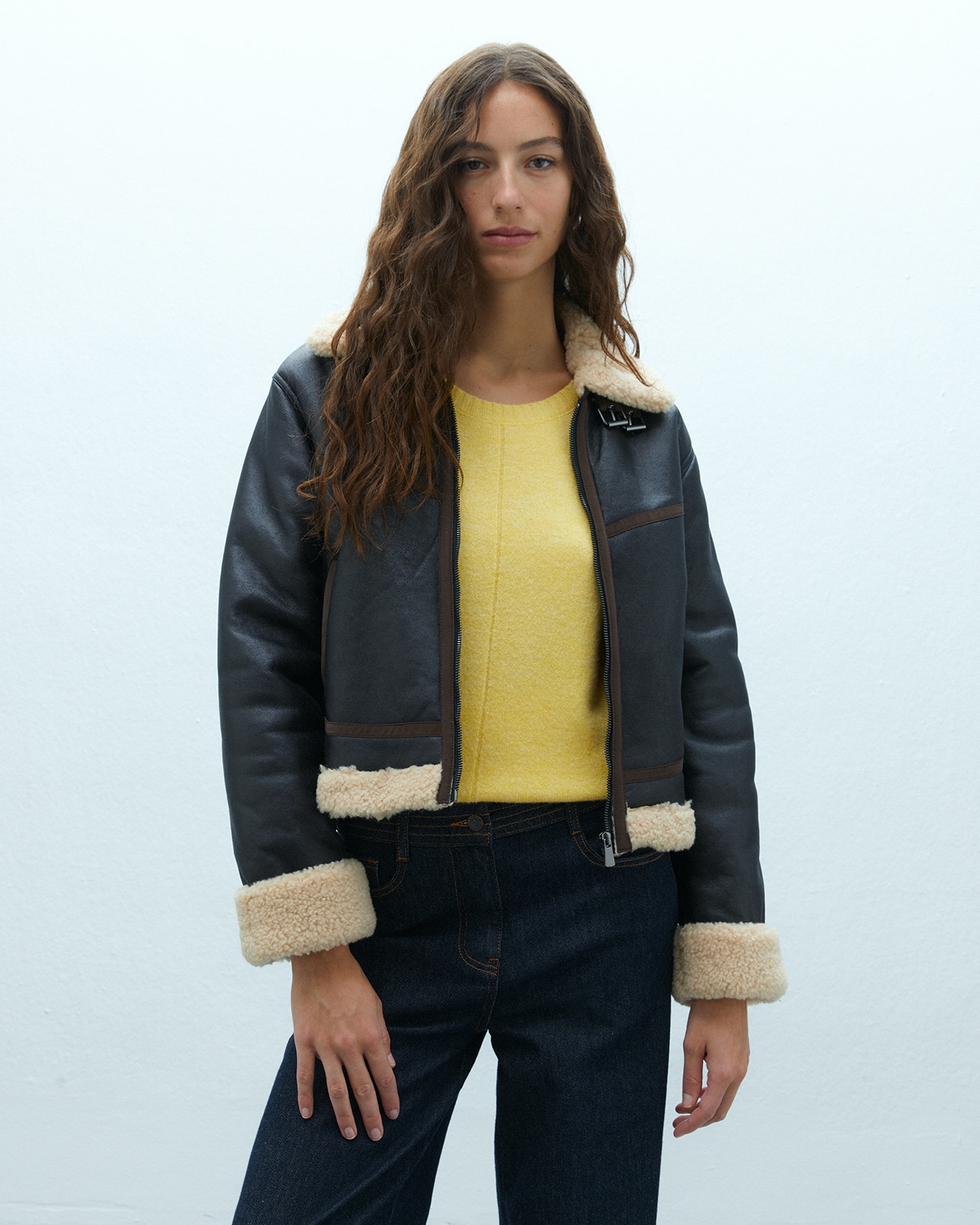 Cazadora de mujer efecto piel interior de borreguito - Andam - Negro Negro-2
