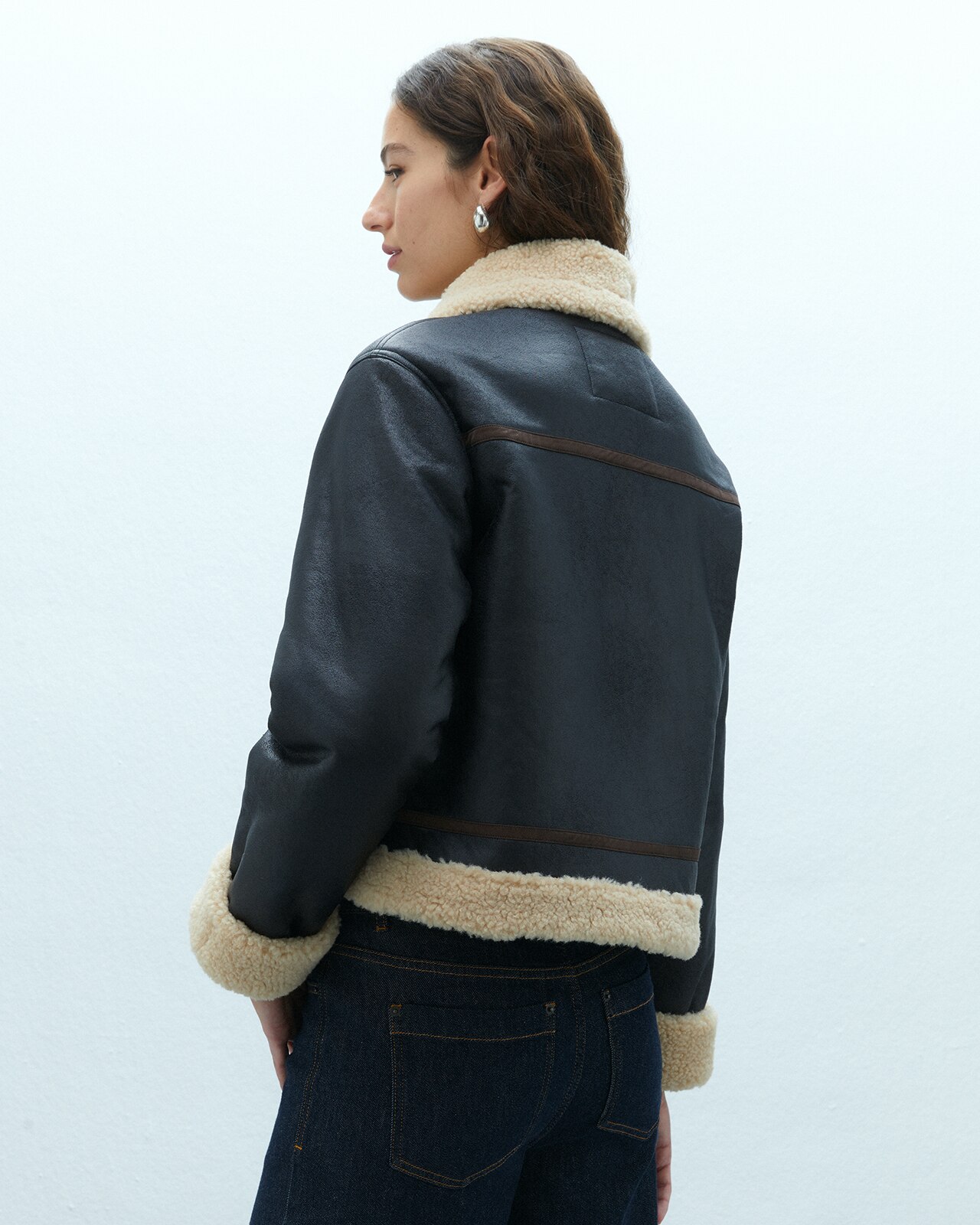 Cazadora de mujer efecto piel interior de borreguito - Andam - Negro Negro-3