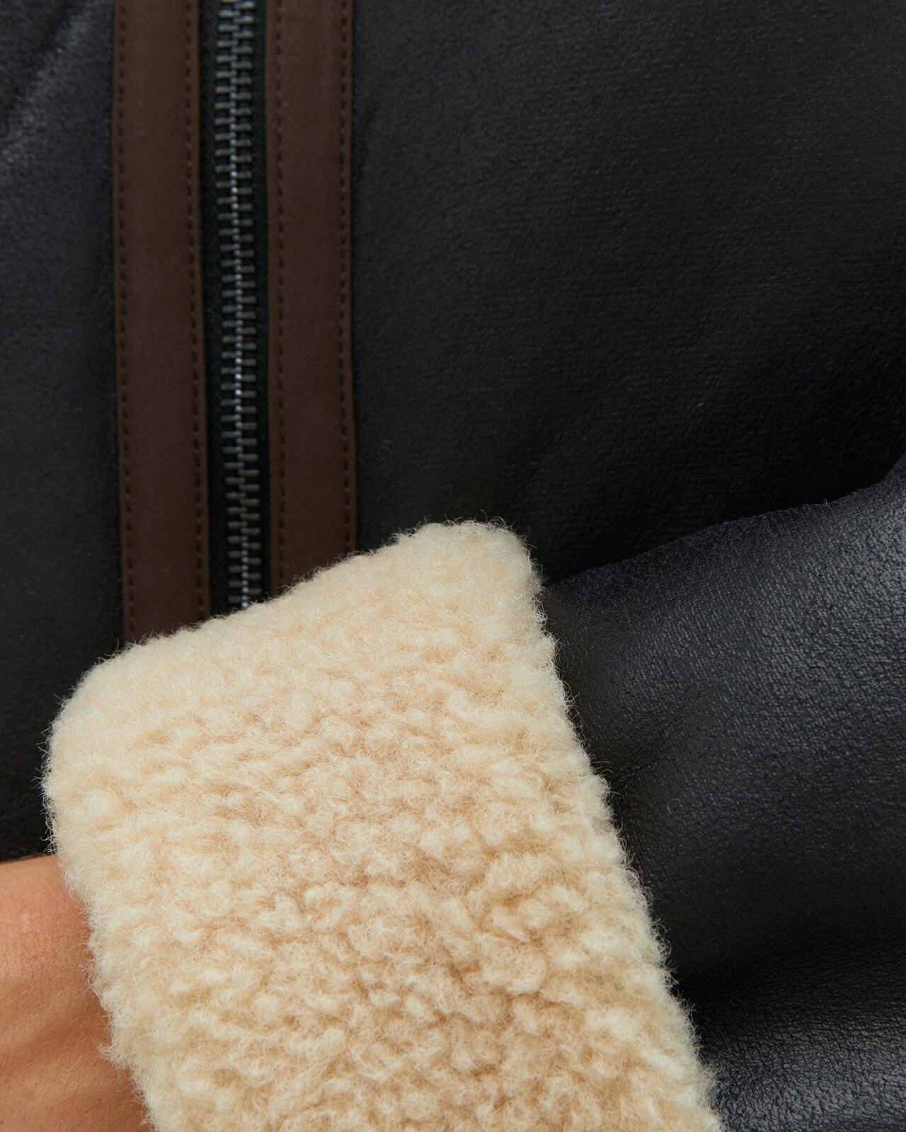 Cazadora de mujer efecto piel interior de borreguito - Andam - Negro Negro-5