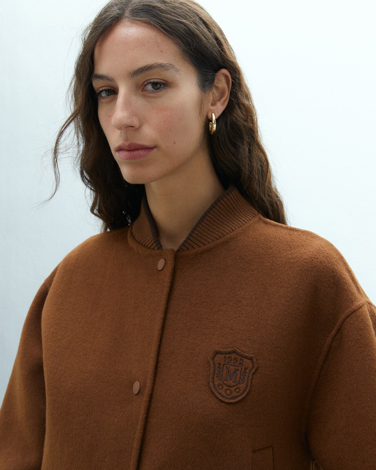 Cazadora de mujer bomber de paño - Andam - Marrón Marrón-4