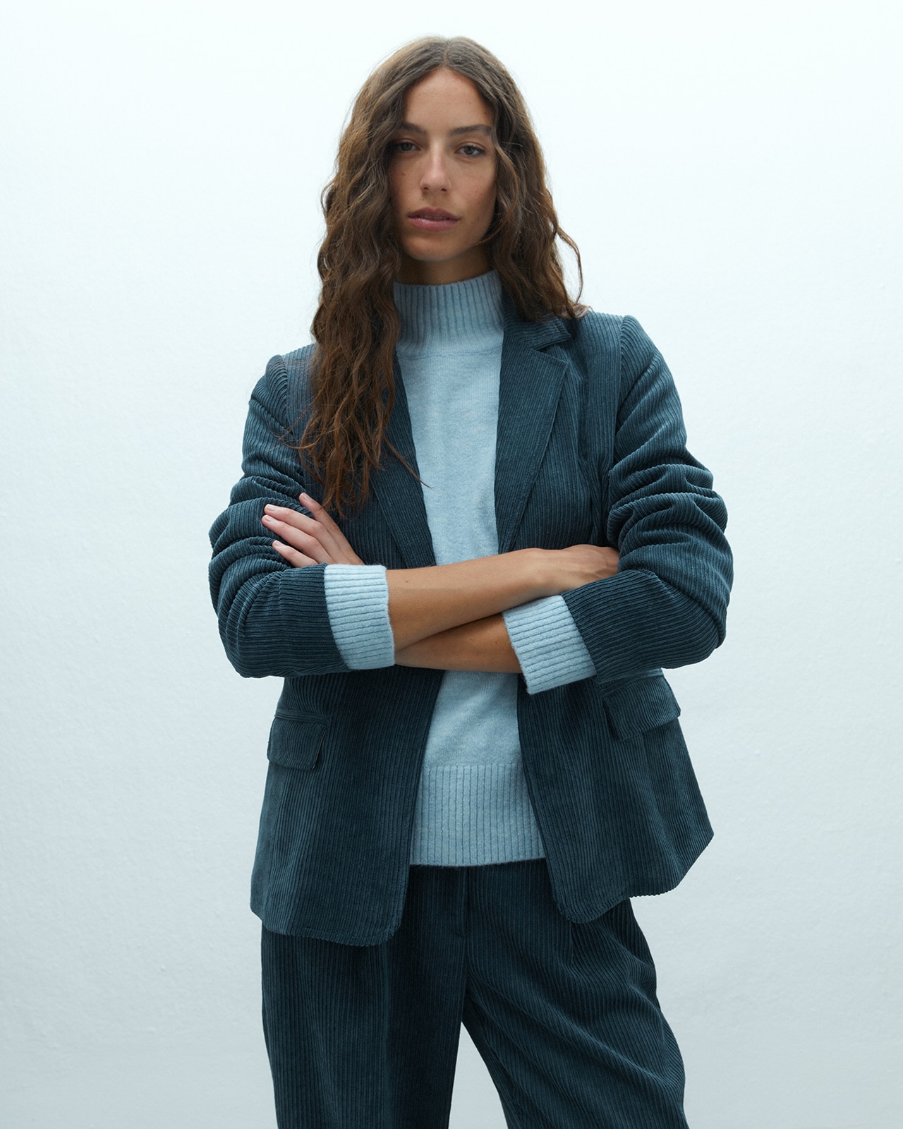 Blazer de mujer de pana forrada - Andam - Azul marino Azul marino-2