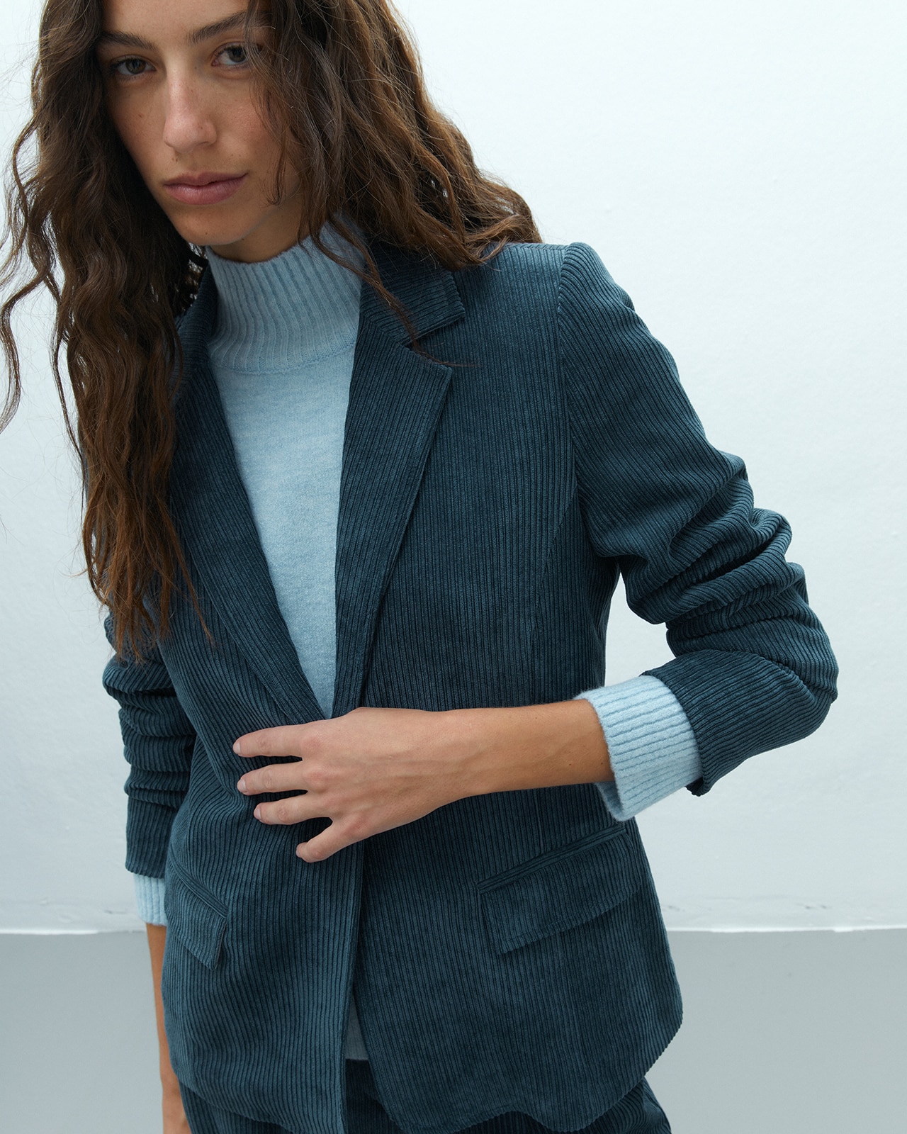 Blazer de mujer de pana forrada - Andam - Azul marino Azul marino-4