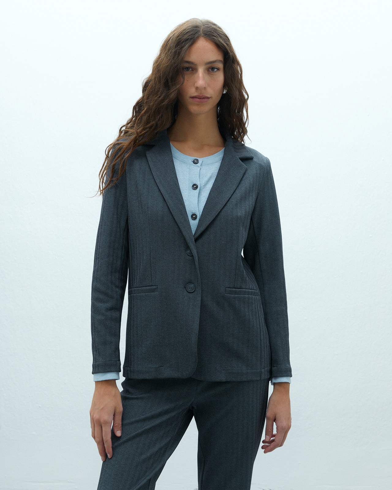 Blazer de mujer en punto espiga - Andam - Azul marino Azul marino-2