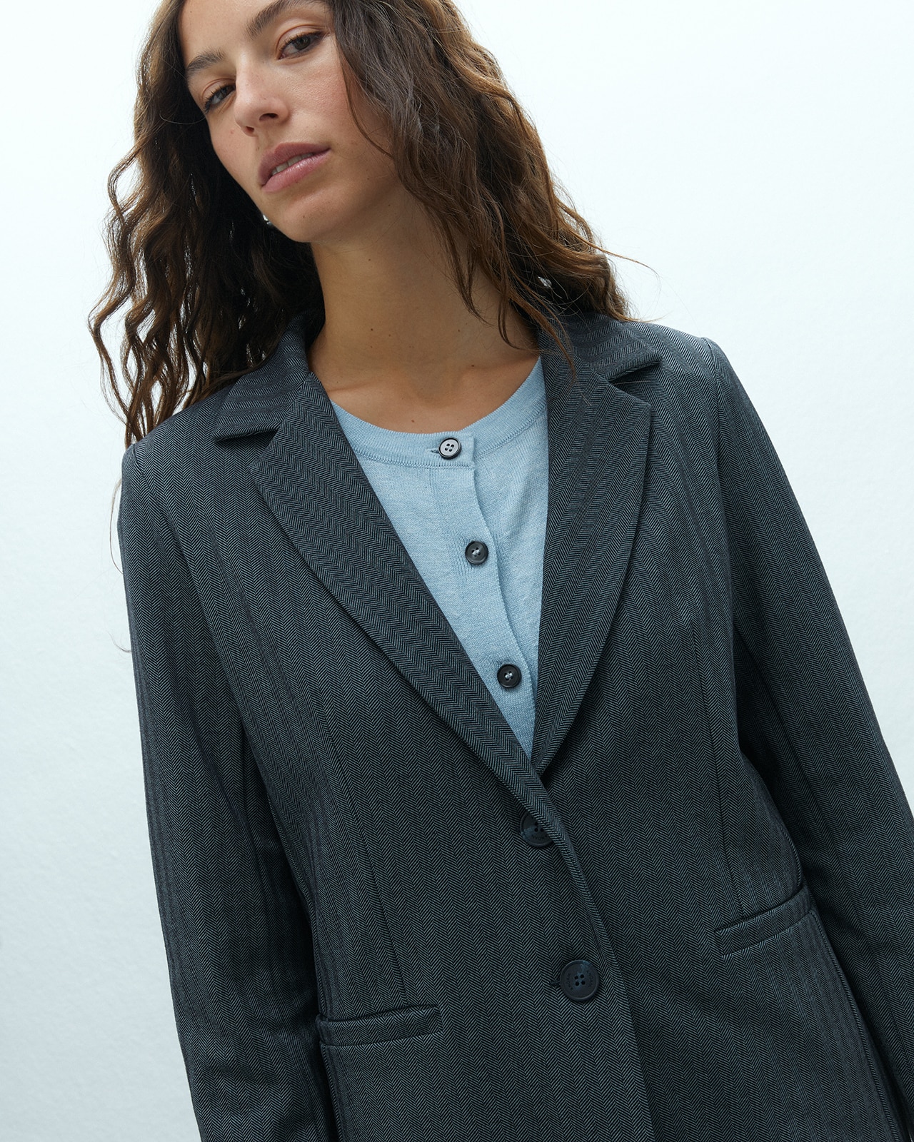 Blazer de mujer en punto espiga - Andam - Azul marino Azul marino-4