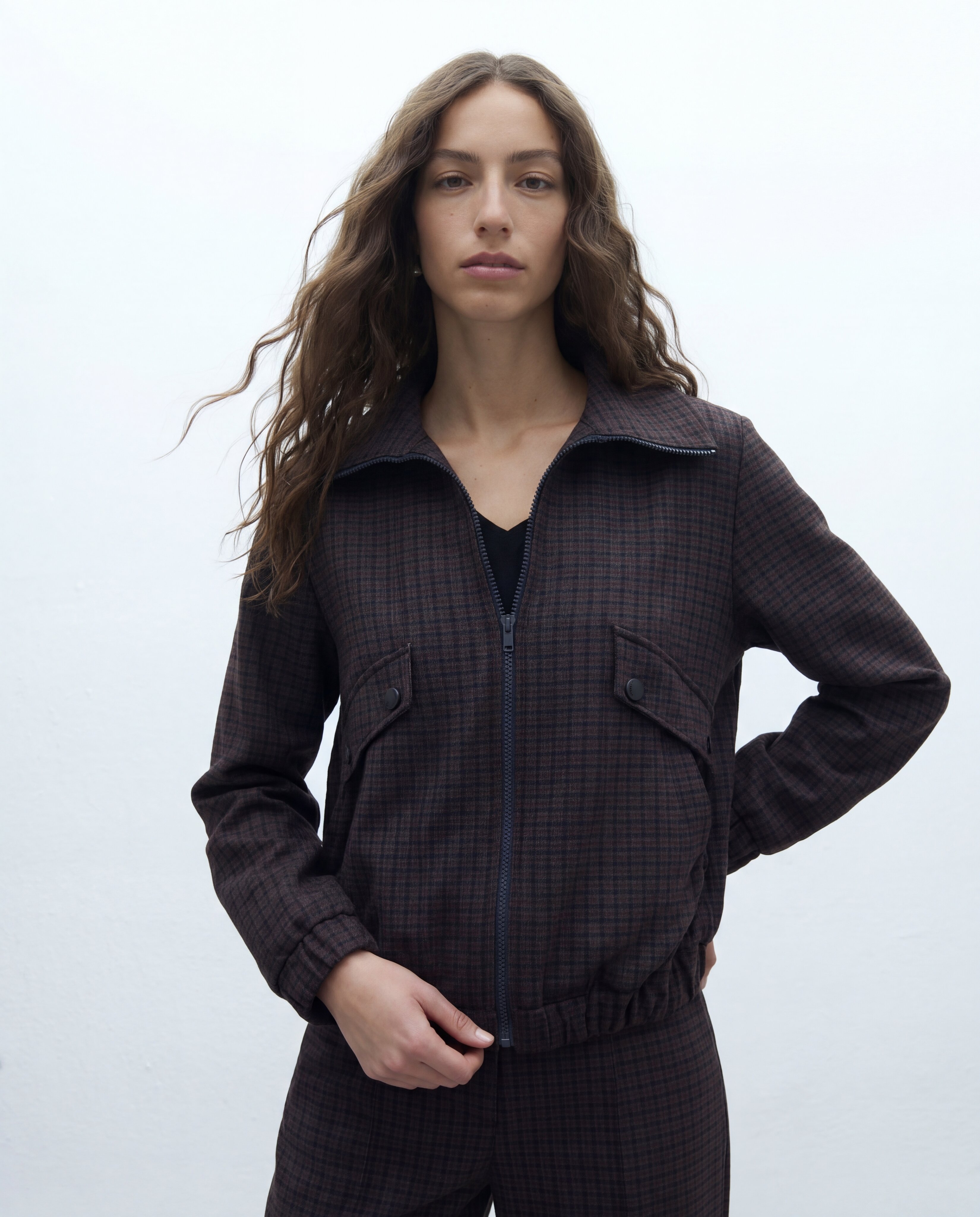 Chaqueta de mujer de punto estampado cuadros - Andam - Naranja Naranja-2