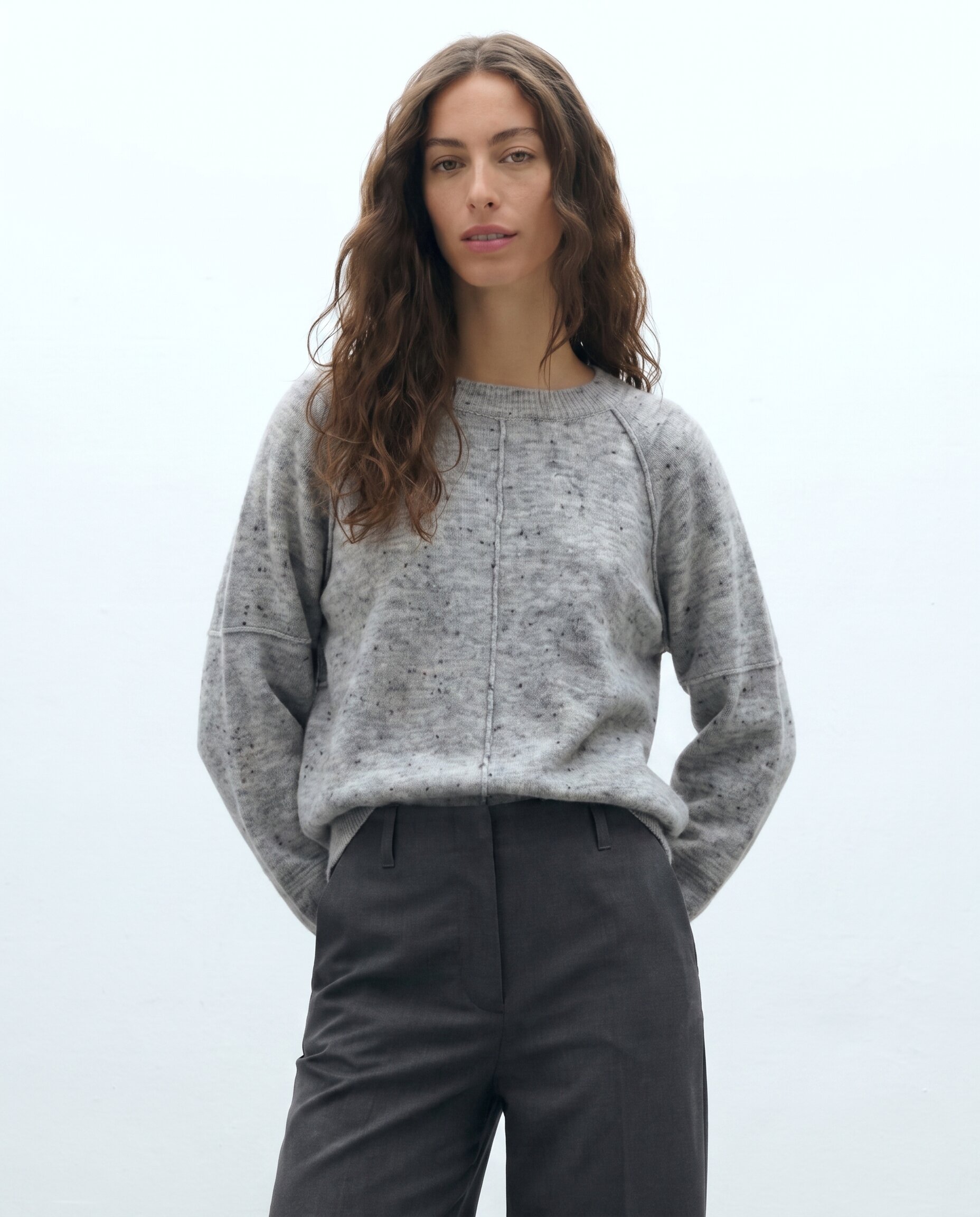 Jersey de mujer jaspeado escote redondo manga larga - Andam - Gris Gris-2