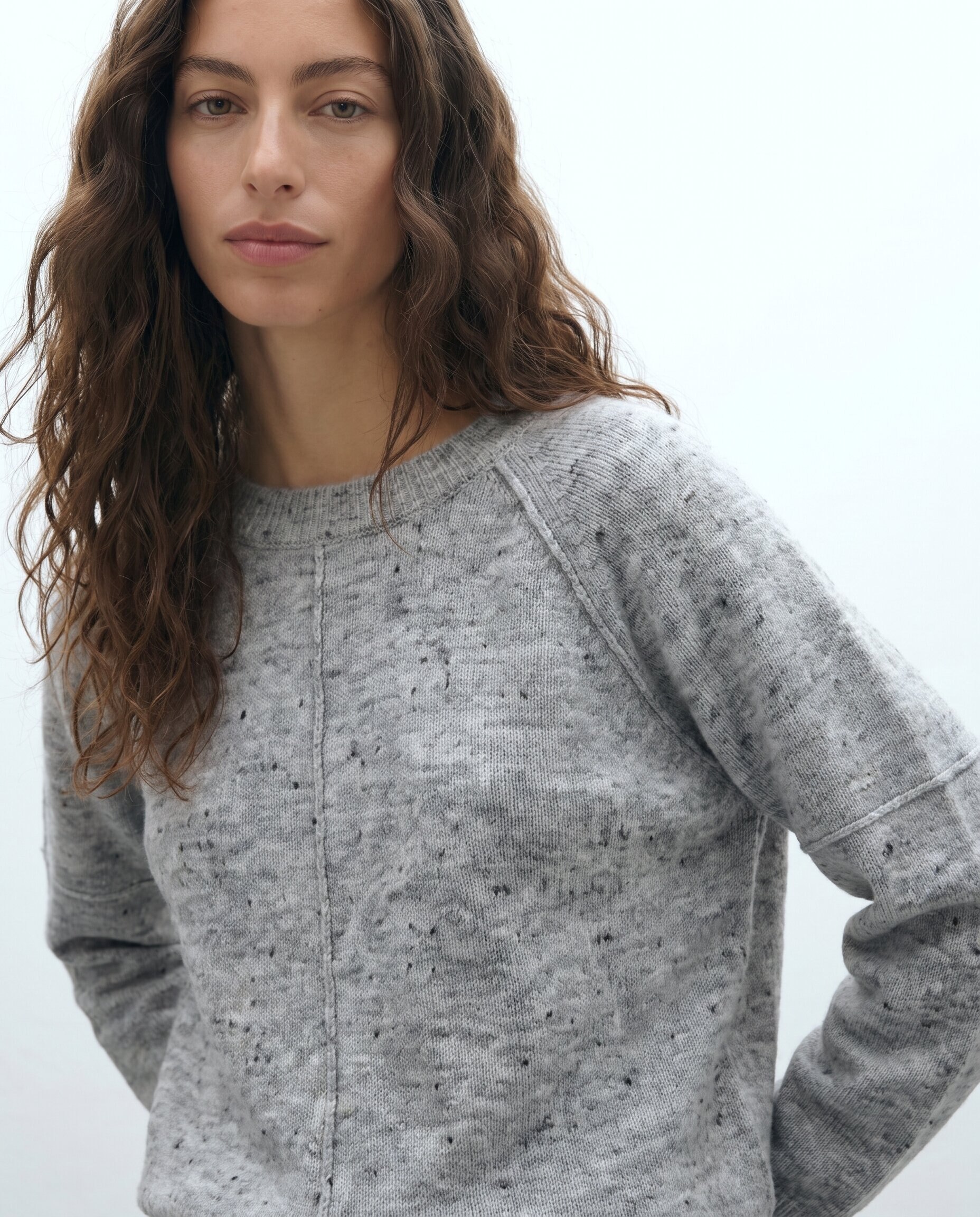 Jersey de mujer jaspeado escote redondo manga larga - Andam - Gris Gris-4