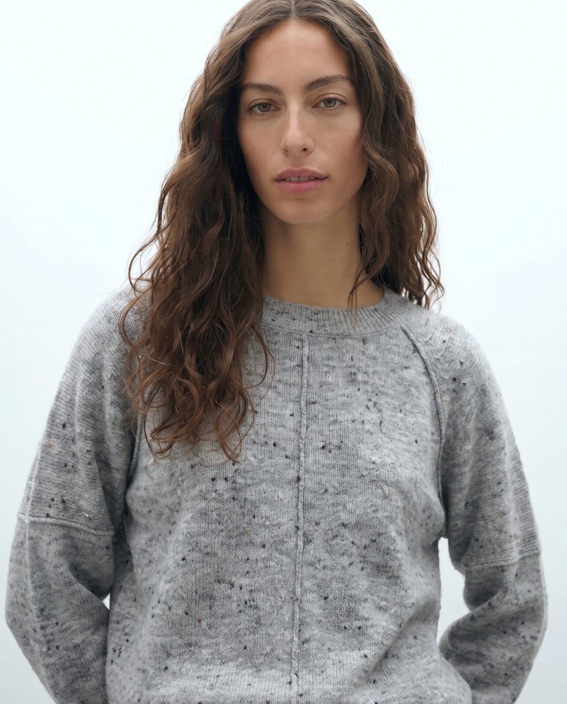 Jersey de mujer jaspeado escote redondo manga larga - Andam - Gris Gris-5