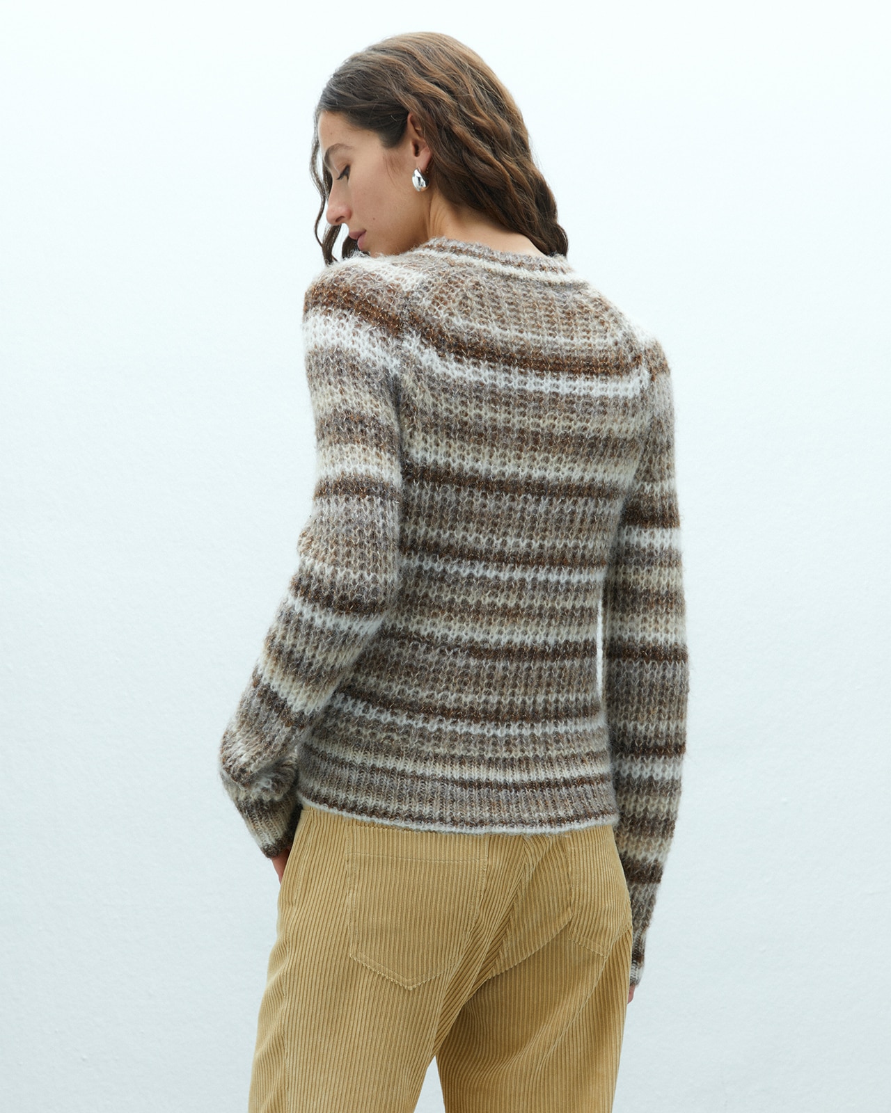 Jersey de mujer cuello redondo estampado rayas - Andam - Marrón Marrón-3
